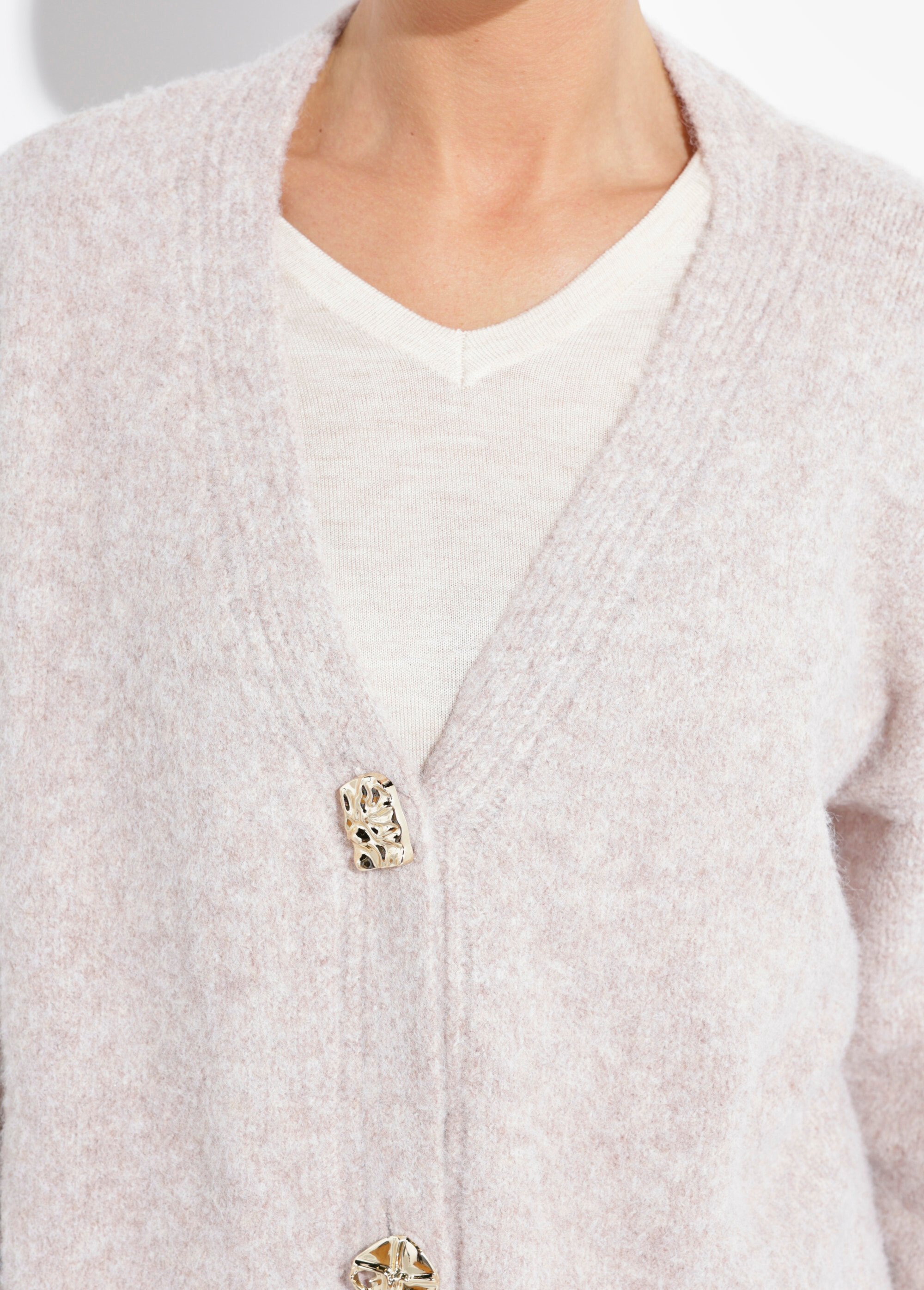 Gilet chaud laine, boutons bijou métal Femme Beige MQ-P1206 DE2