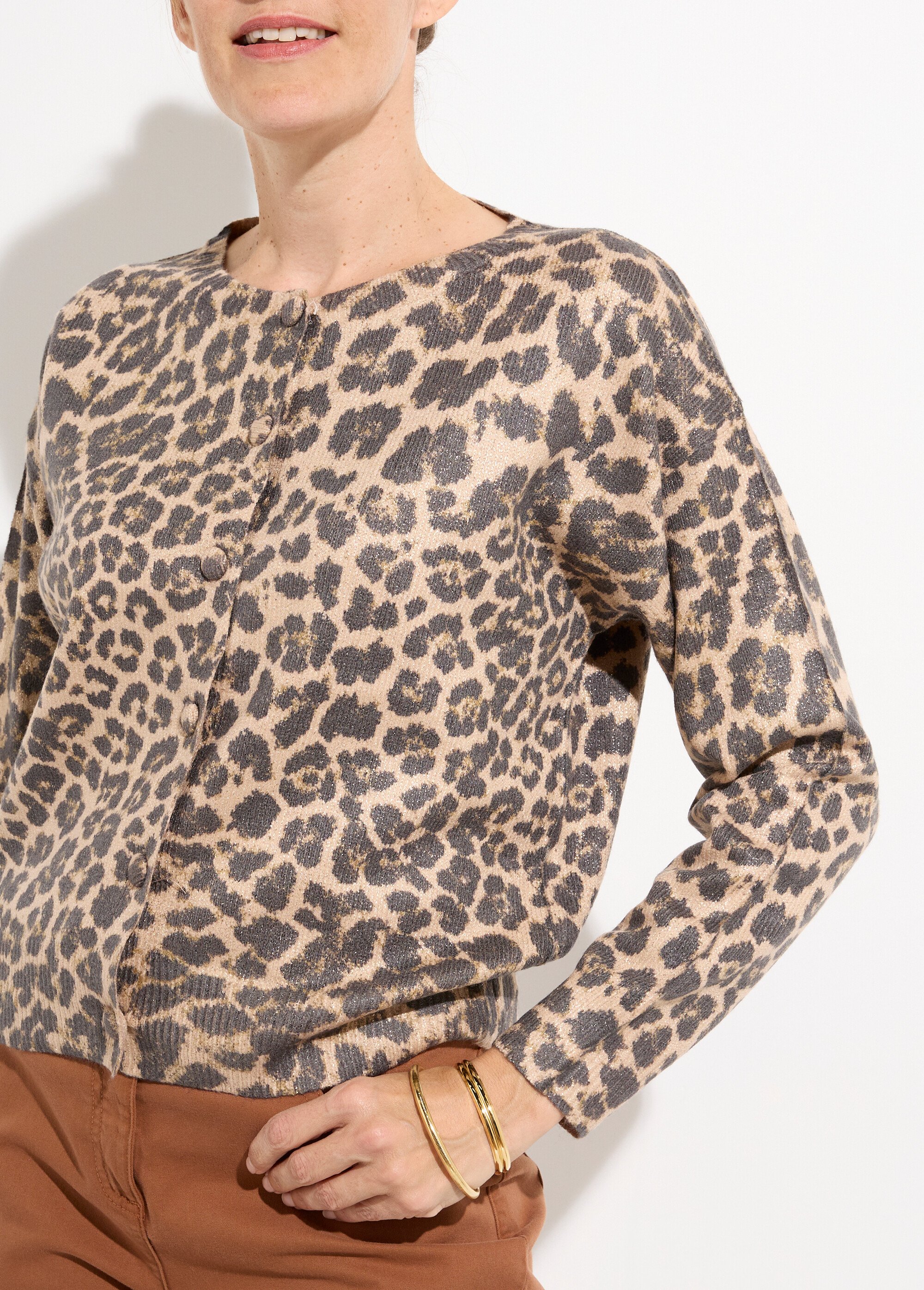 Gilet maille métallisée motif léopard