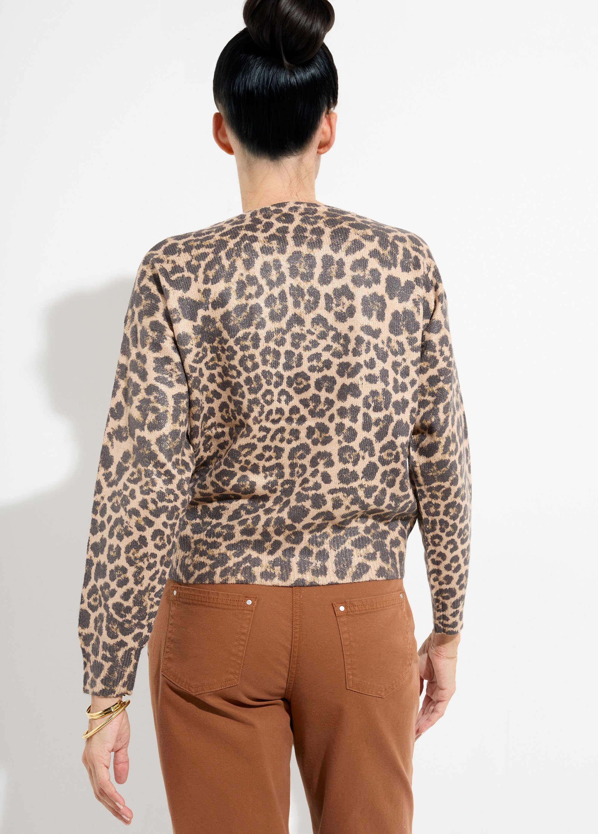 Gilet maille métallisée motif léopard