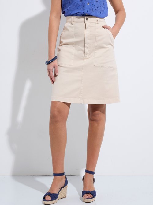 Jupe courte droite poches cargo coton stretch Femme Beige LORANE FA1
