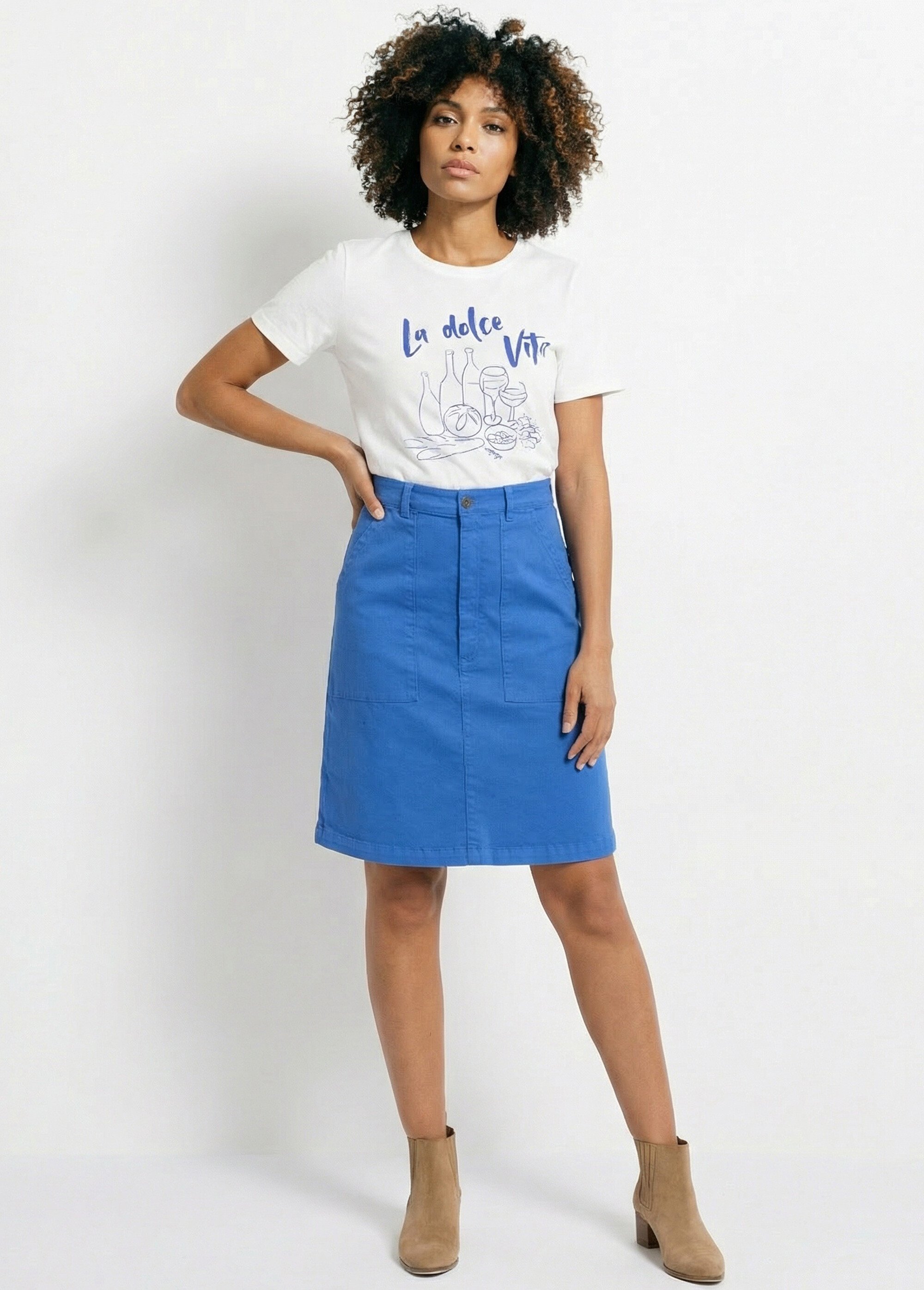 Jupe courte droite poches cargo coton stretch Femme Bleu LORANE MV1