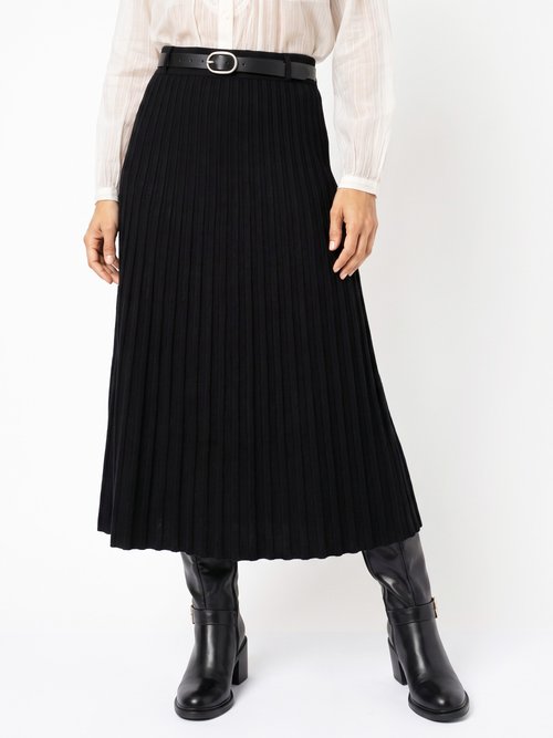 Jupe longue en maille lourde avec ceinture Femme Noir LIONNE FA1