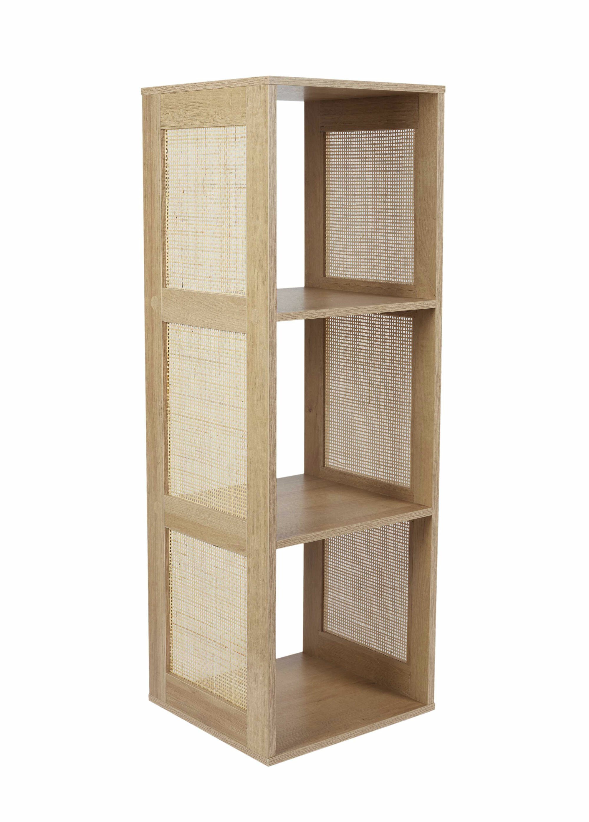 Meuble rangement 3 cases bois et cannage MARRON CMP-HD0245 FA1