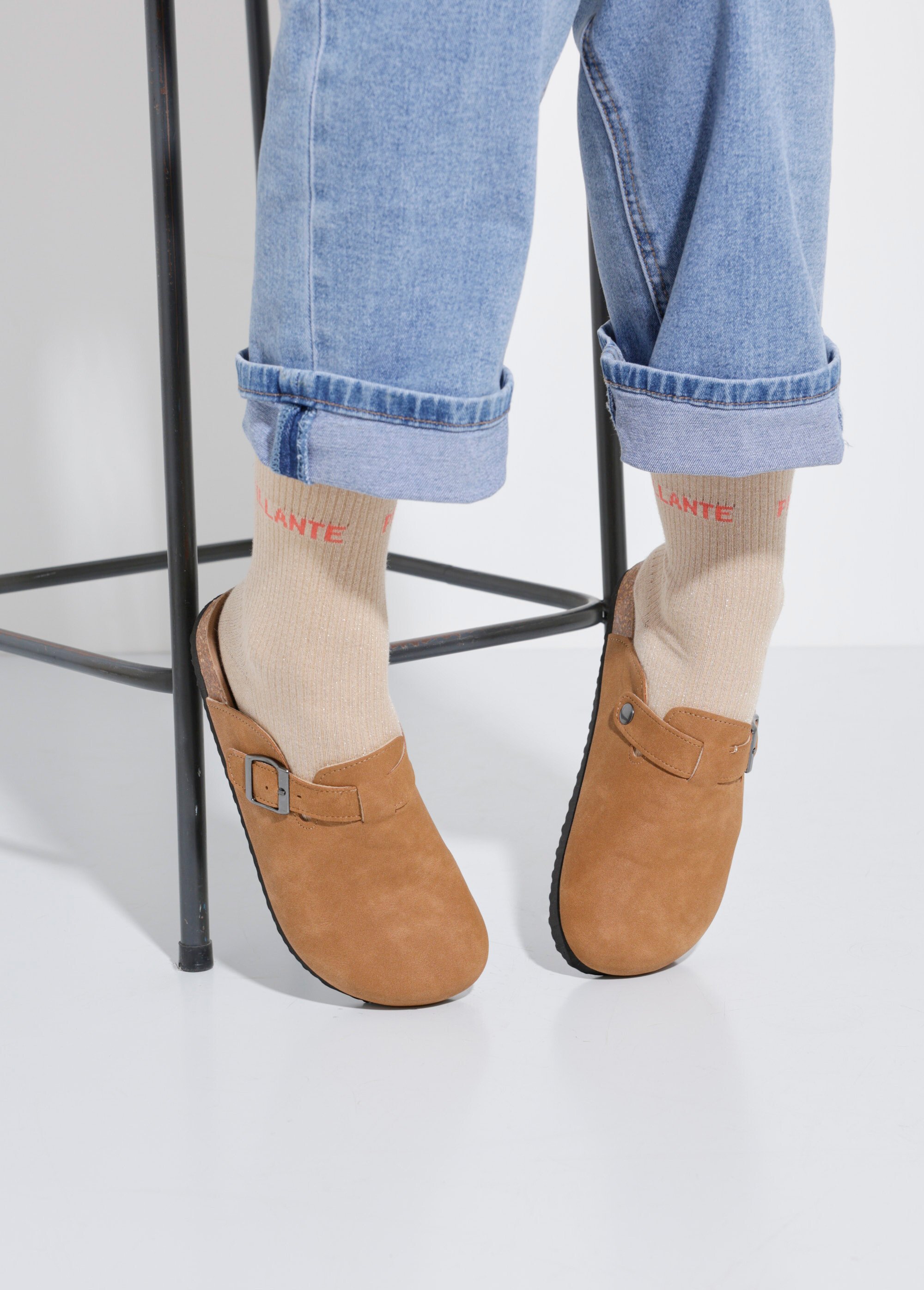 Mules à boucle et semelle anatomique Femme Beige LBSDFY8563 SF1