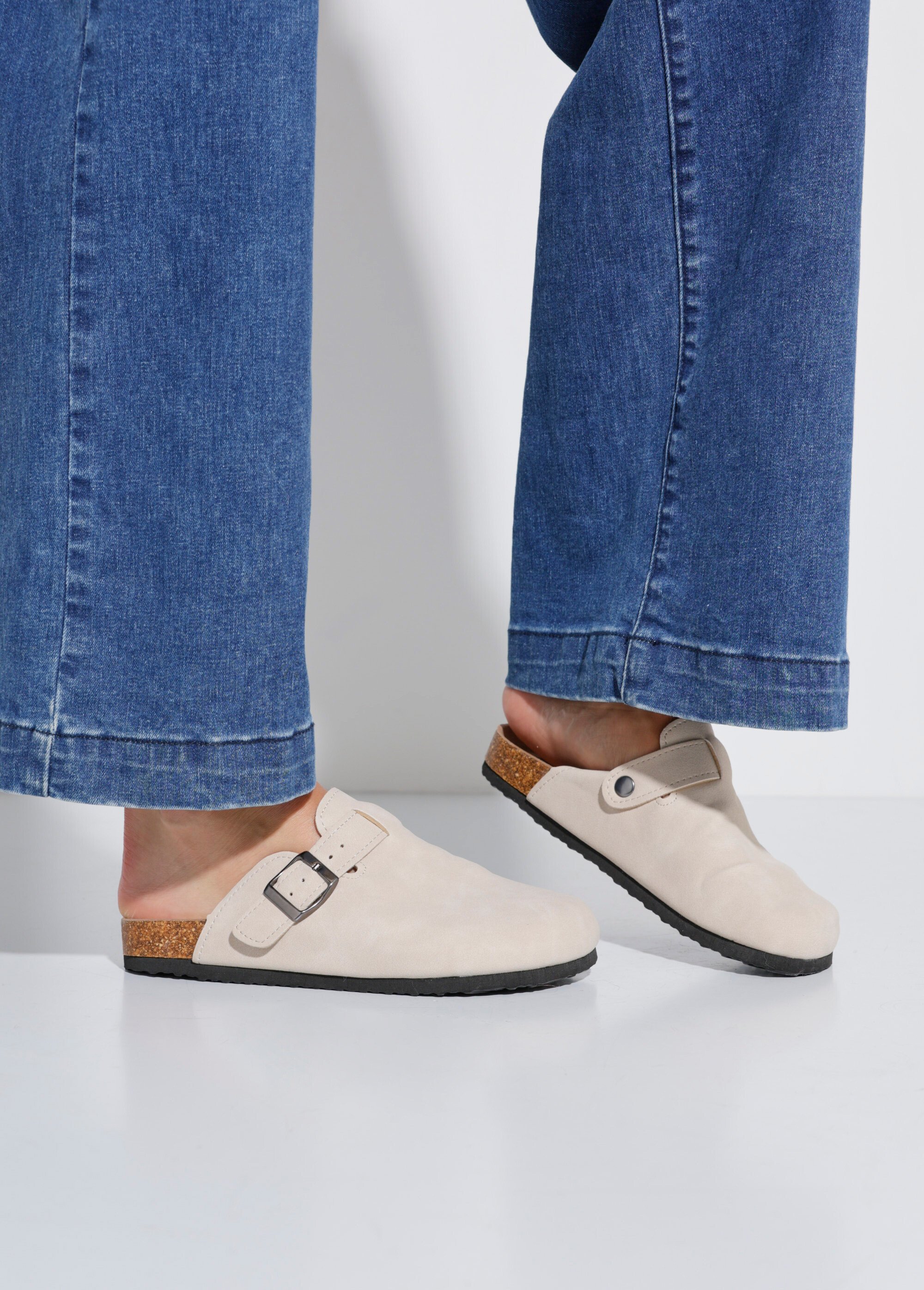 Mules à boucle et semelle anatomique Femme Beige LBSDFY8563 SF1