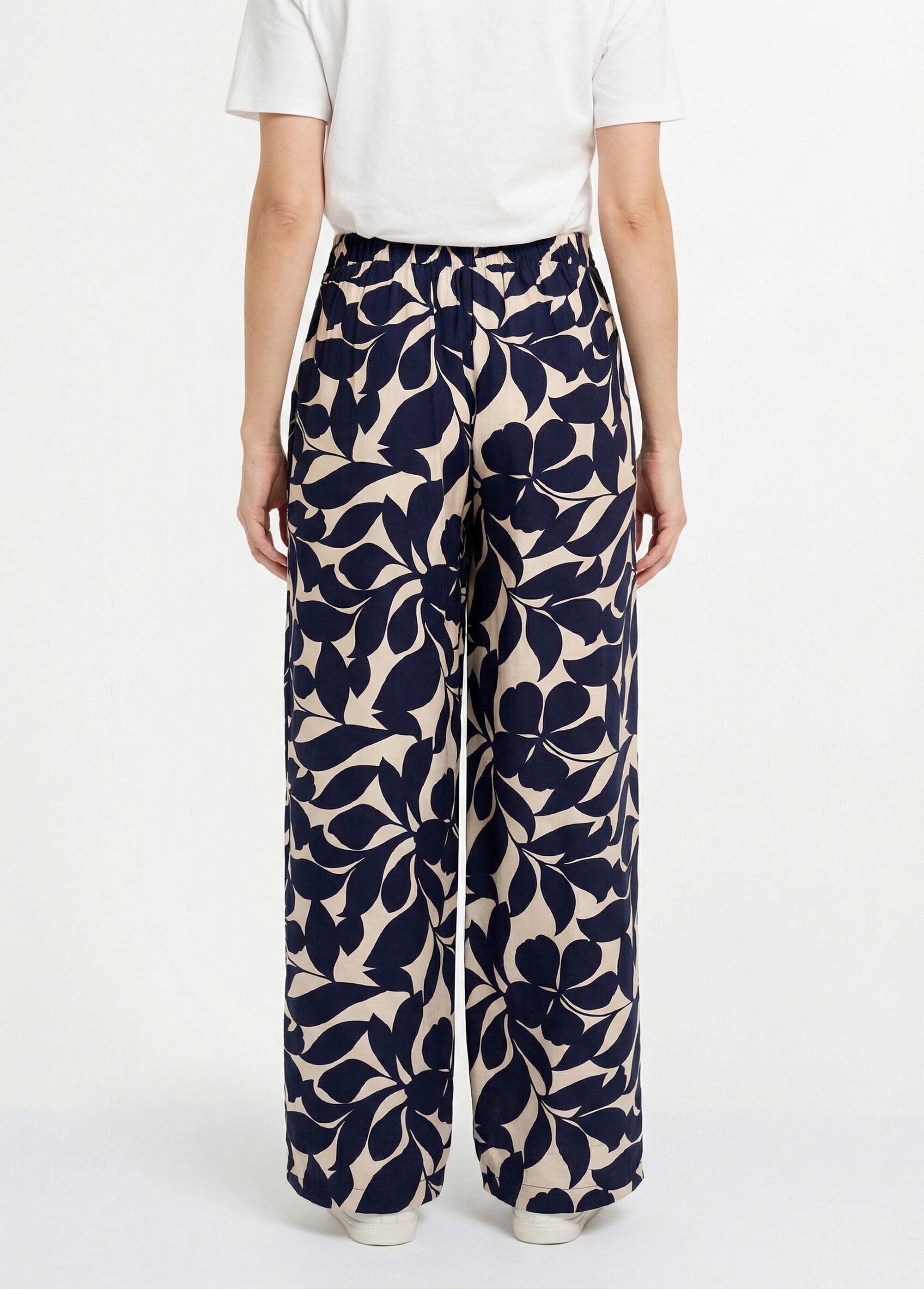 Pantalon chic, motif feuilles stylisées Femme Bleu IKB-81292 DO1