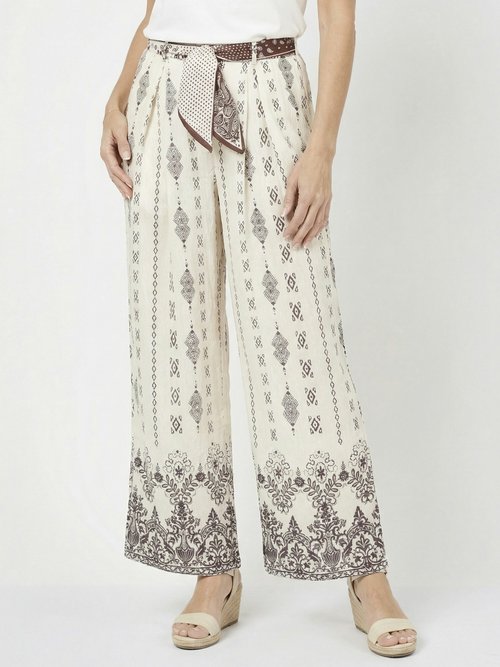 Pantalon large ethnique + foulard taille Femme Blanc KA-DD025 FA1