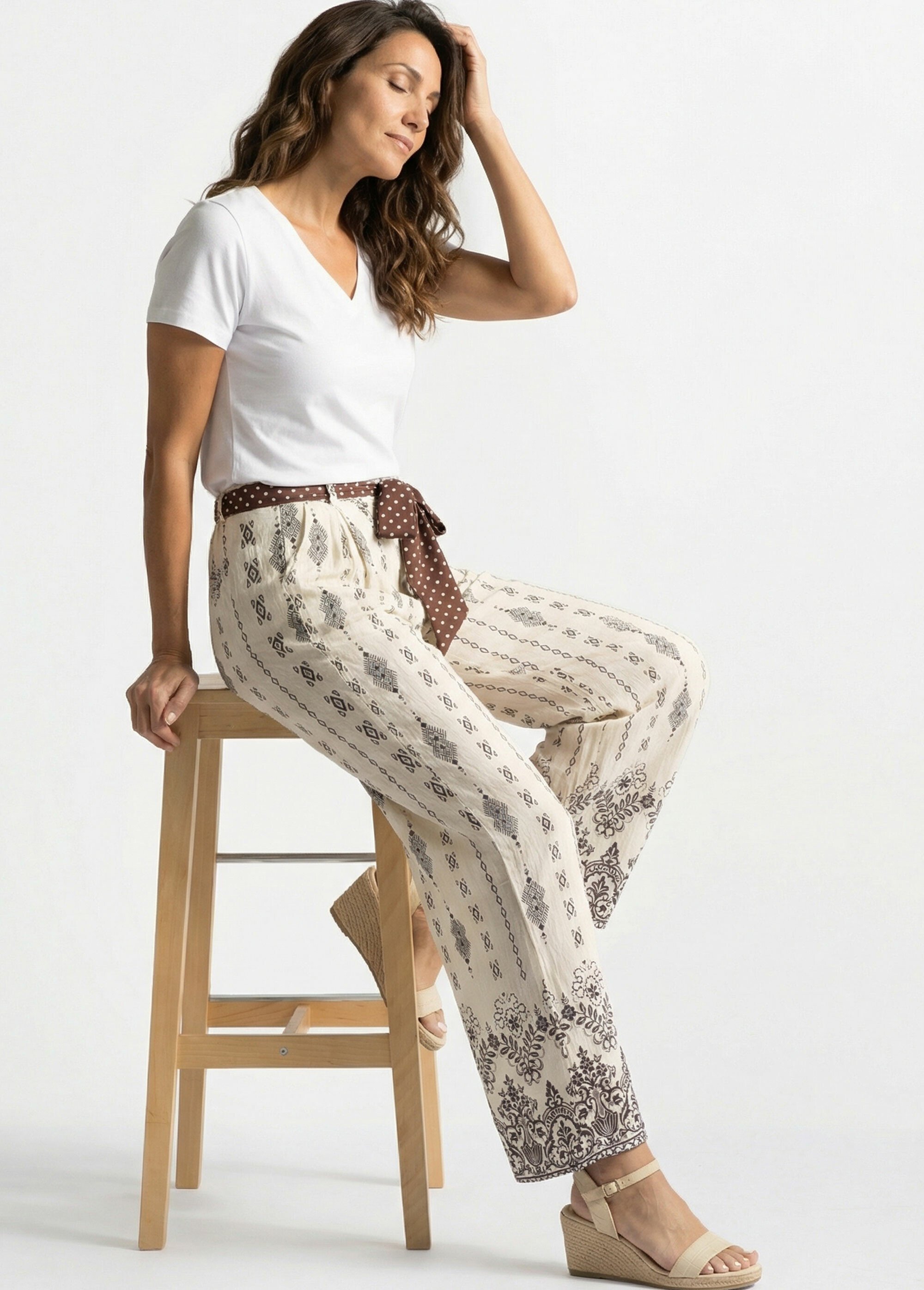 Pantalon large ethnique + foulard taille Femme Blanc KA-DD025 MV1