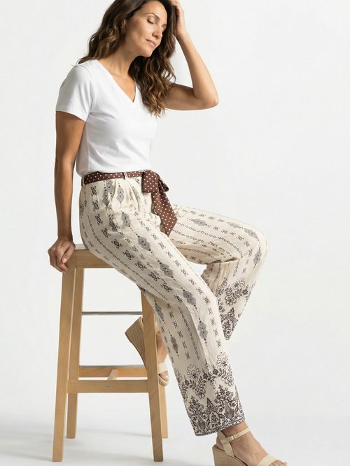 Pantalon large ethnique + foulard taille Femme Blanc KA-DD025 MV1