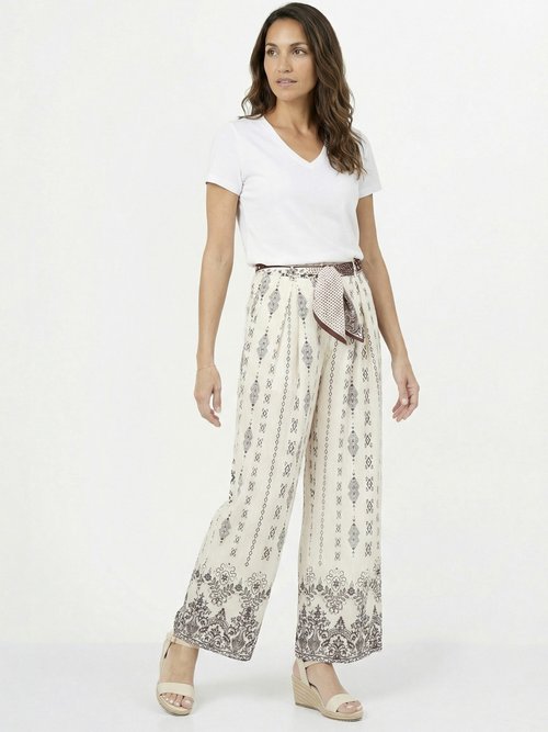 Pantalon large ethnique + foulard taille Femme Blanc KA-DD025 SF1