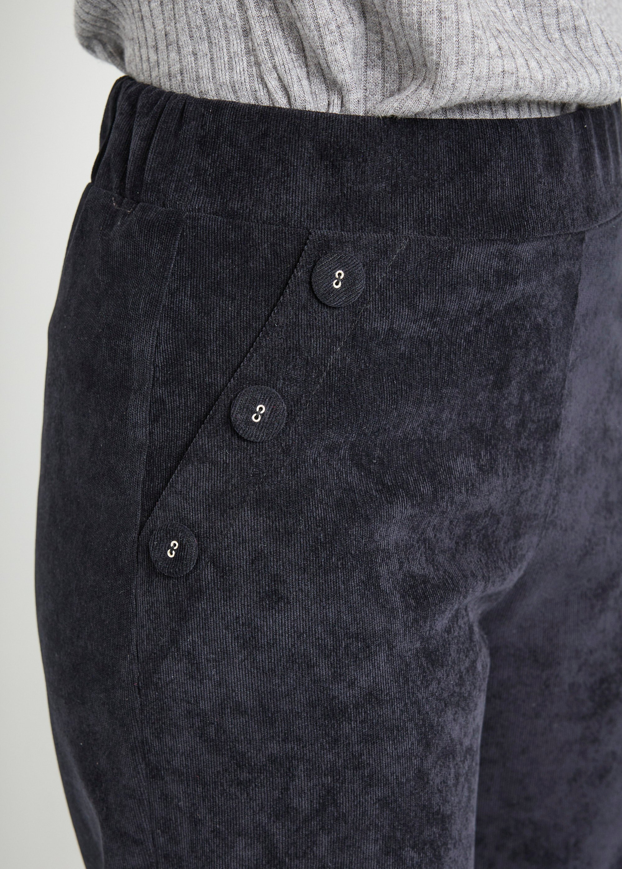 Pantalon large velours milleraies ceinture semi-élastiquée