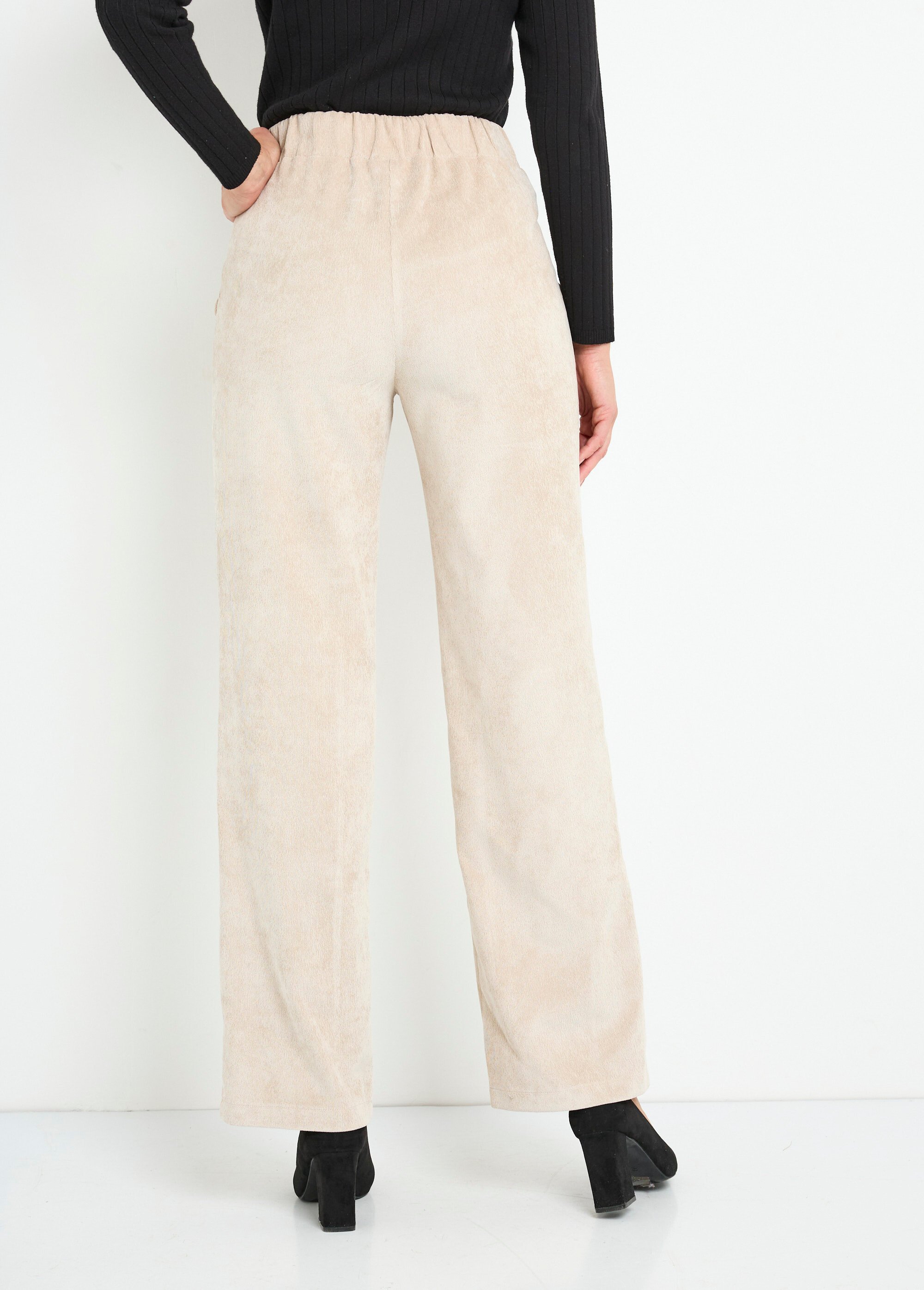 Pantalon large velours milleraies ceinture semi-élastiquée