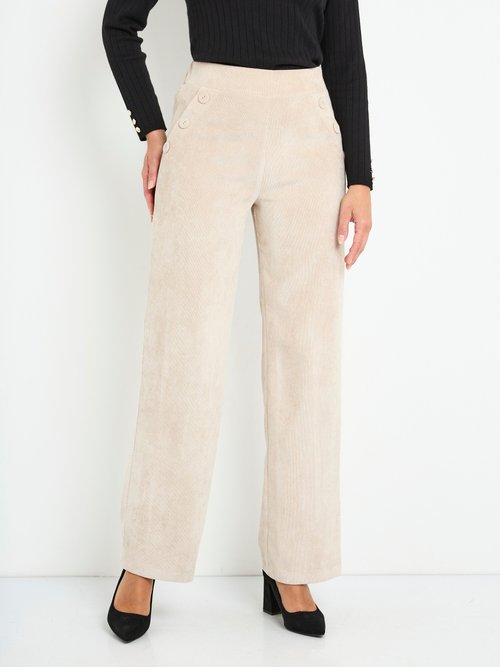 Pantalon large velours milleraies ceinture semi-élastiquée Femme Beige NOSSA FA1