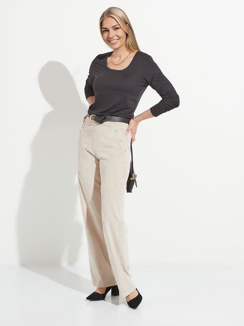 Pantalon large velours milleraies ceinture semi-élastiquée Femme Beige NOSSA MV1