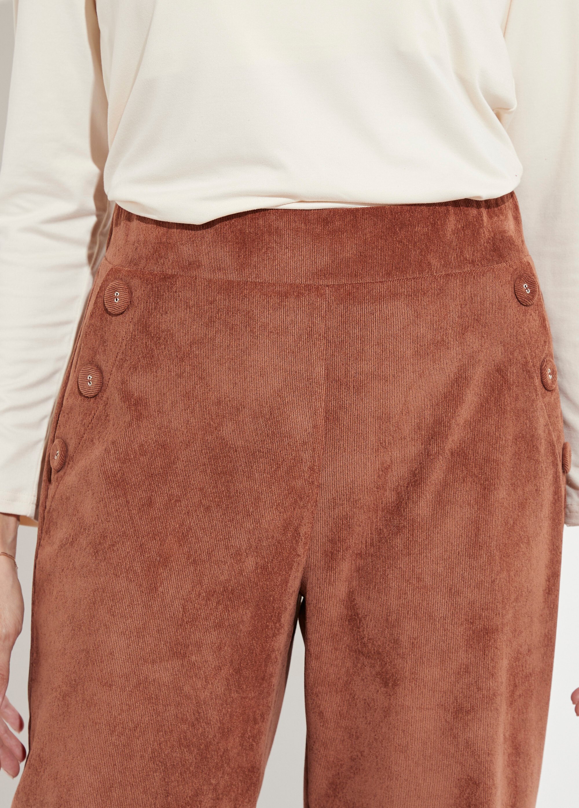 Pantalon large velours milleraies ceinture semi-élastiquée