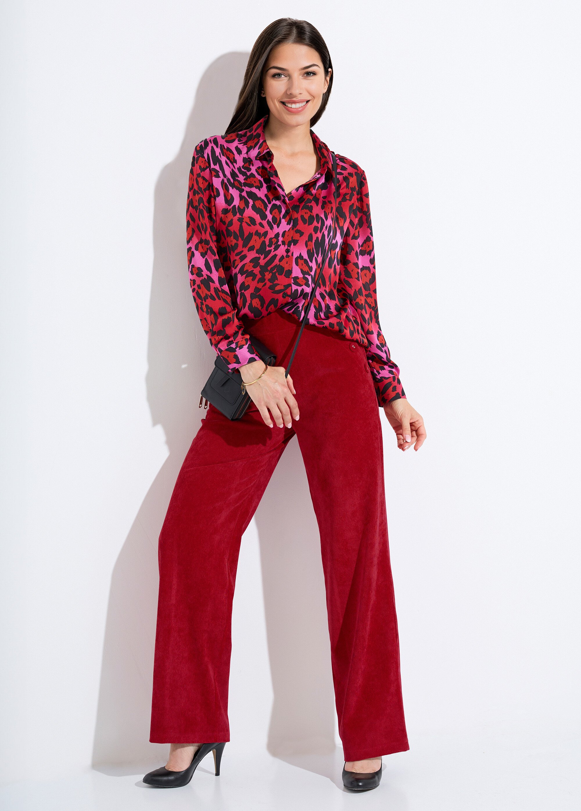 Pantalon large velours milleraies ceinture semi-élastiquée