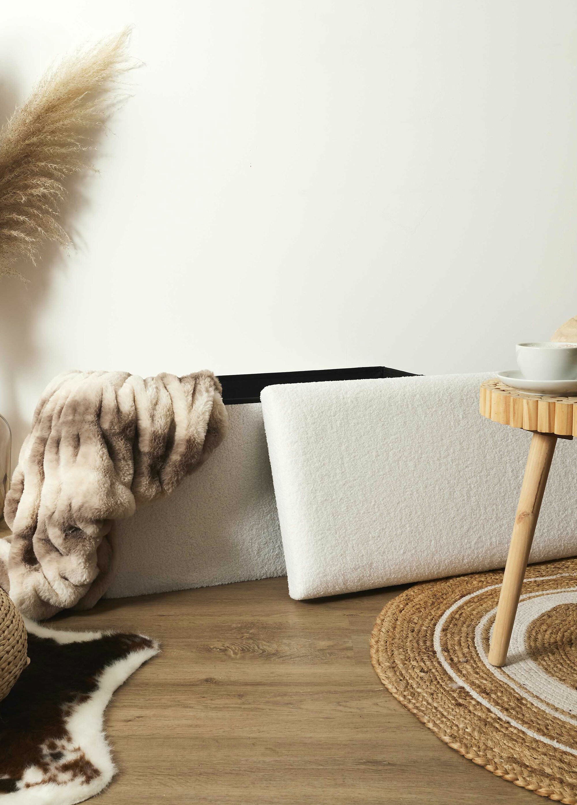 Pouf bouclette avec coffre de rangement 2B BLANC CMP-HD0059 SI2