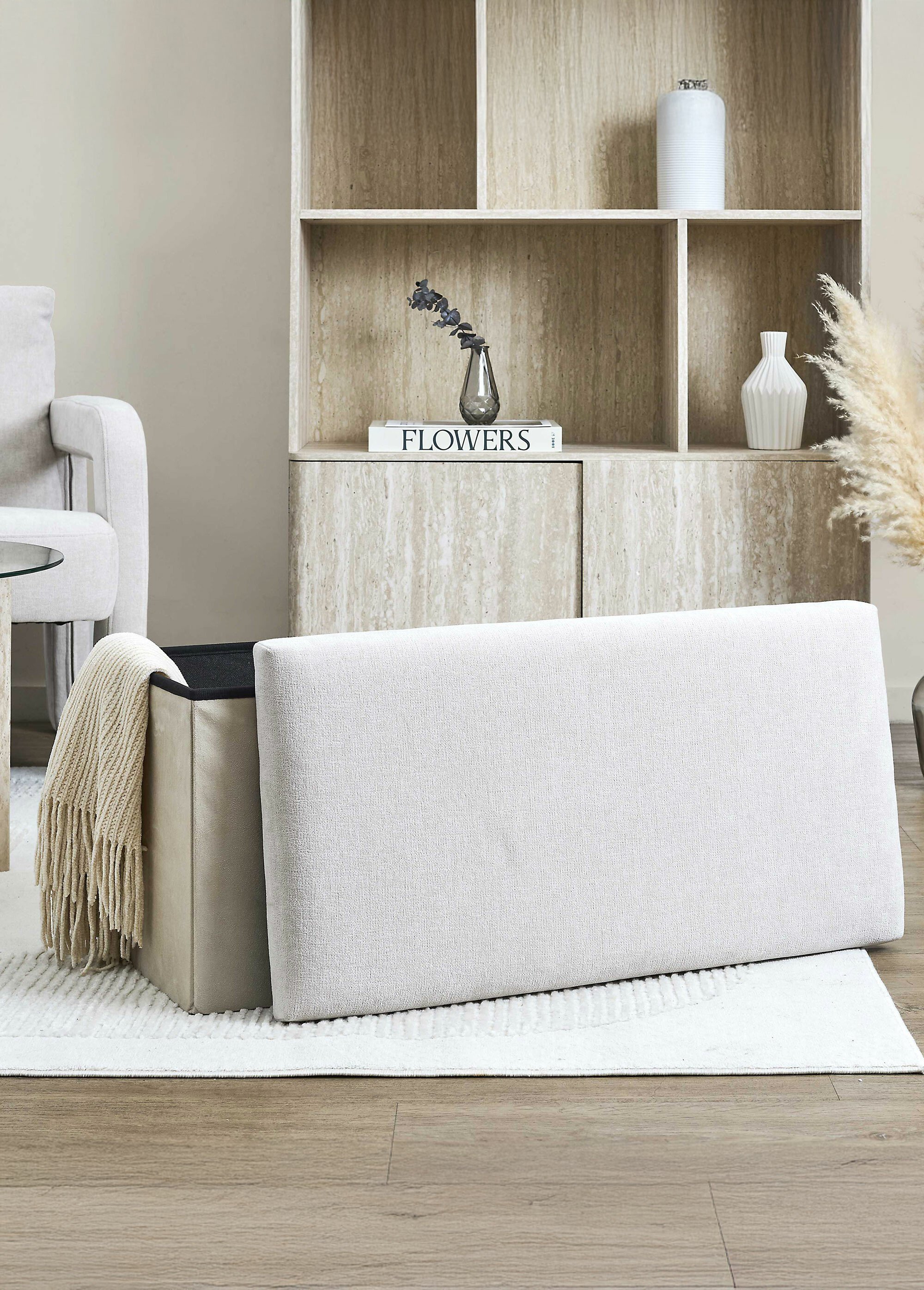 Pouf bouclette avec coffre de rangement 2B BLANC CASSE CMP-HD0059 SI2