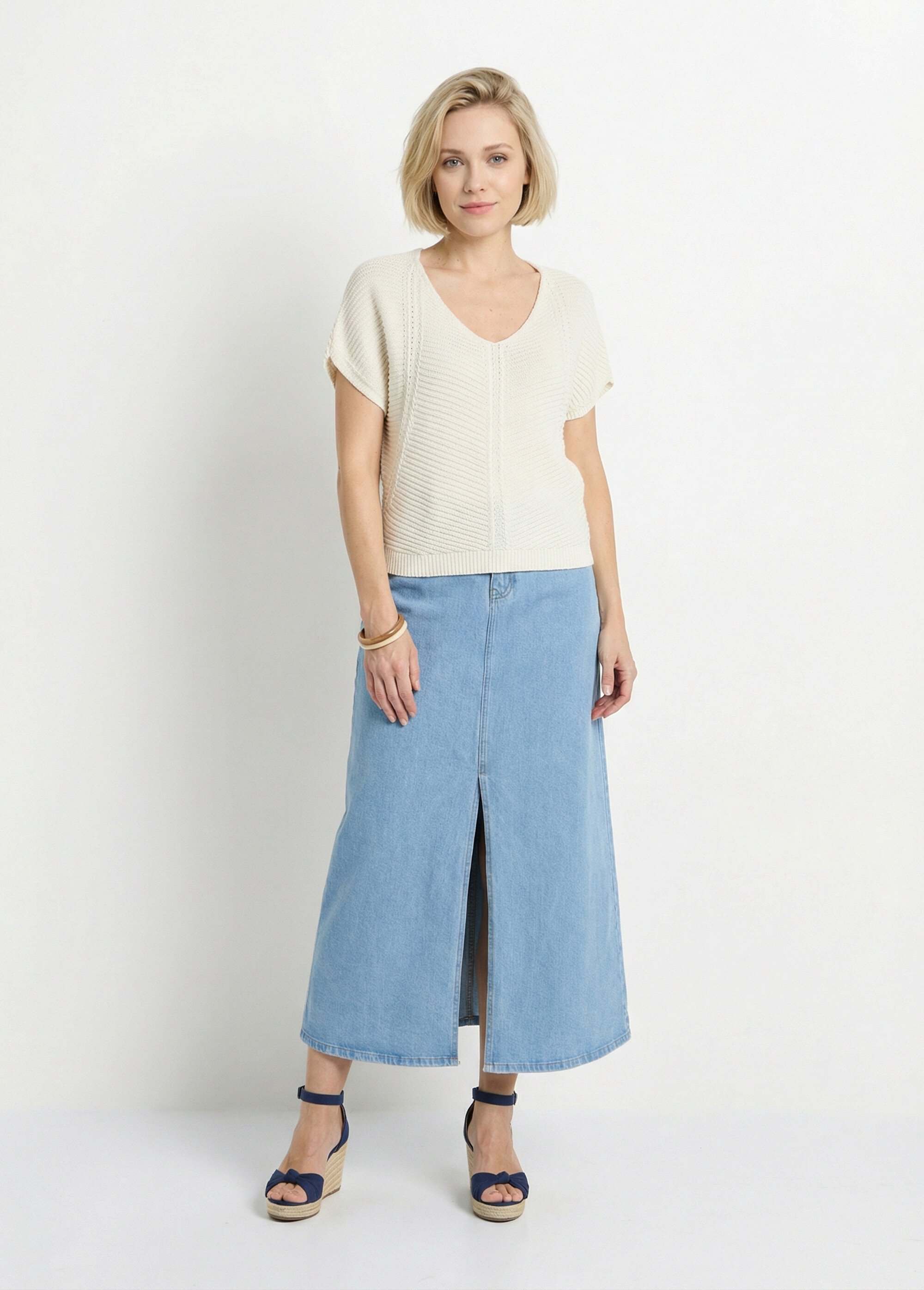 Pull manches chauve-souris côtelé torsadé Femme Beige MUSE SF1
