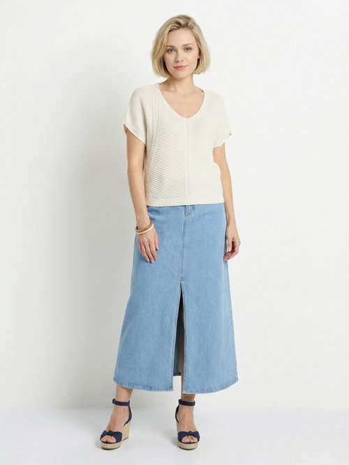 Pull manches chauve-souris côtelé torsadé Femme Beige MUSE SF1