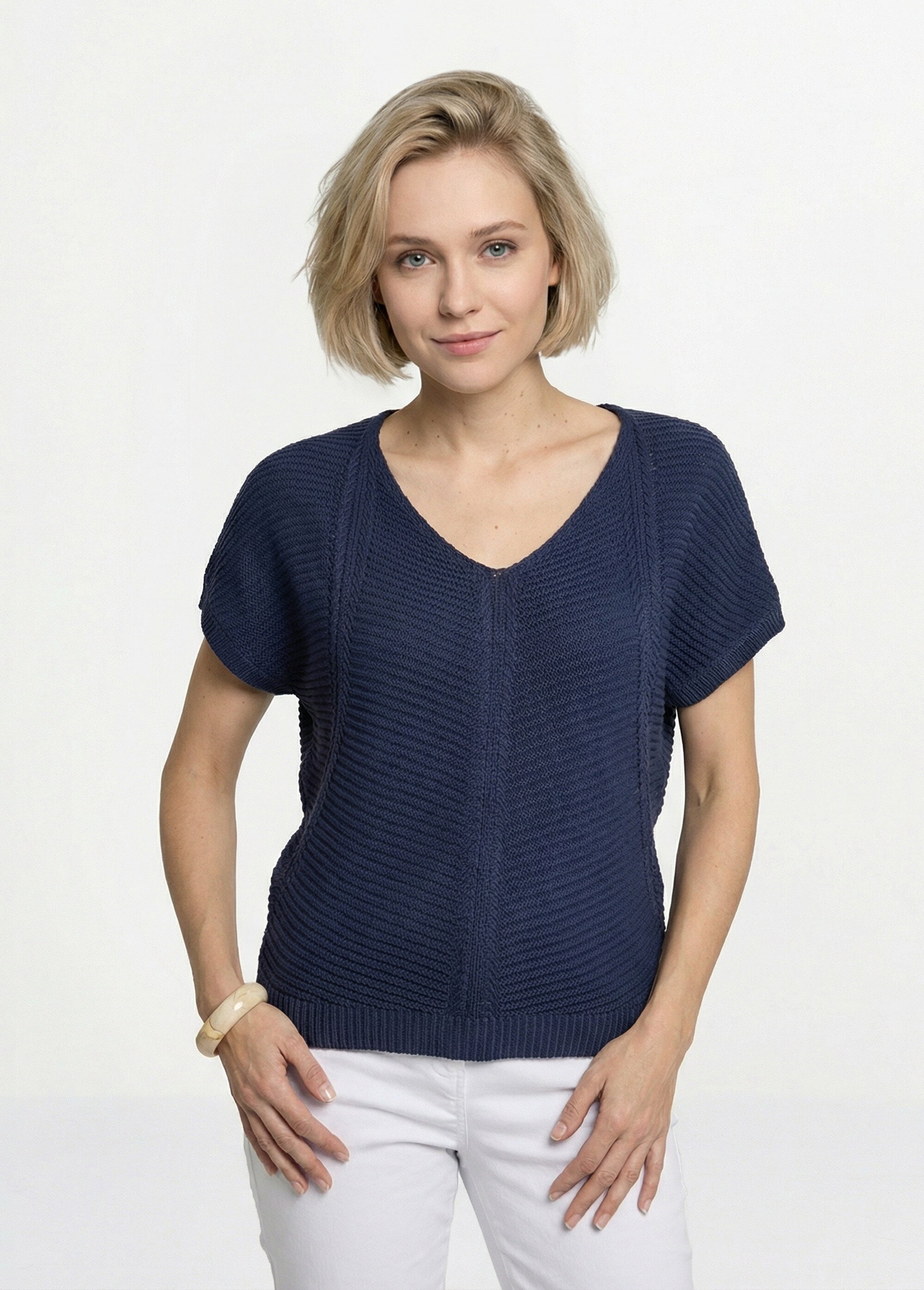 Pull manches chauve-souris côtelé torsadé Femme Bleu MUSE FA1