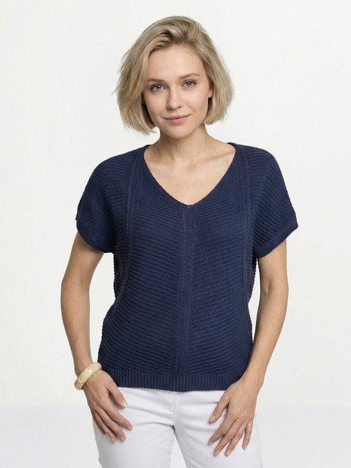 Pull manches chauve-souris côtelé torsadé Femme Bleu MUSE FA1