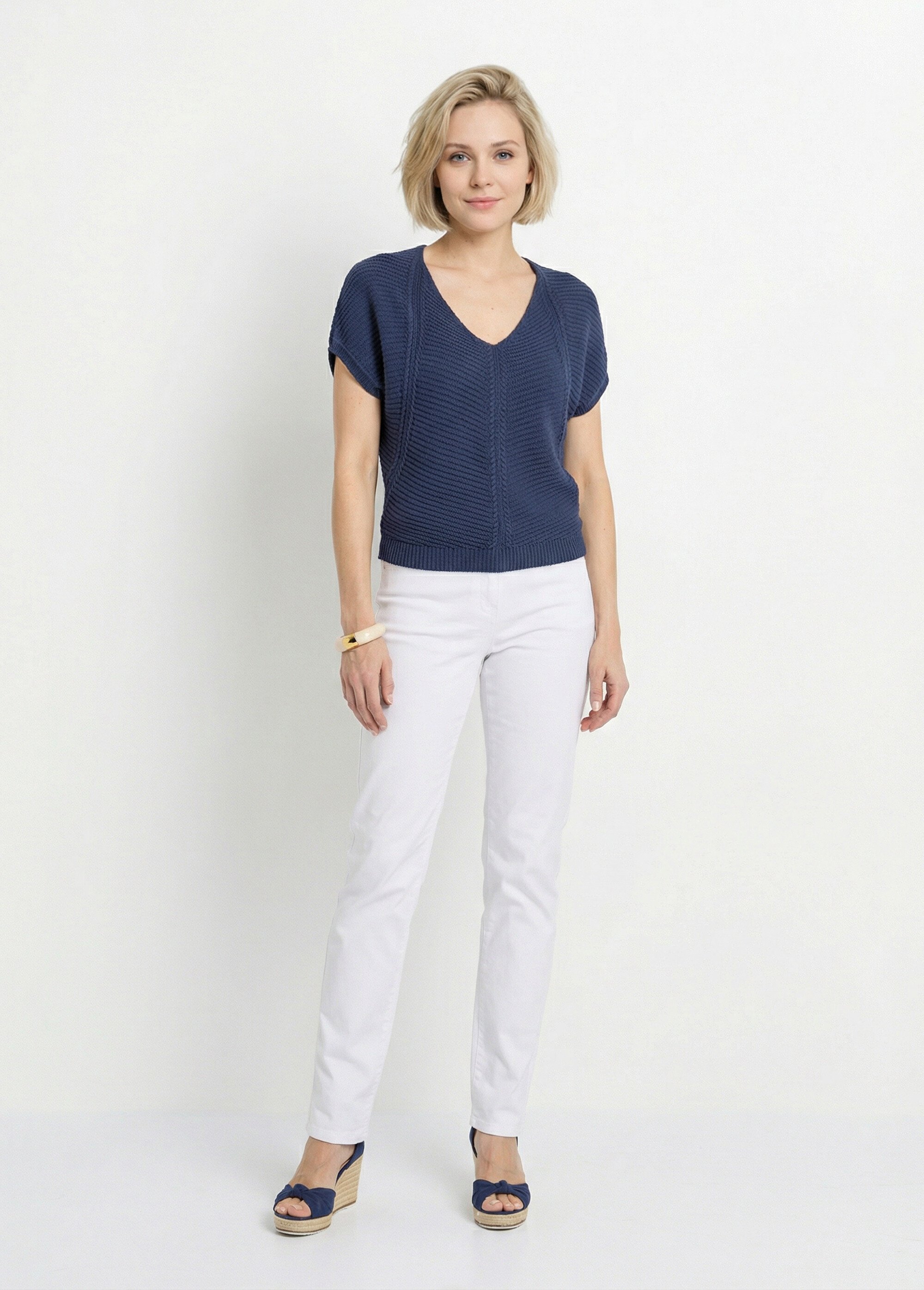 Pull manches chauve-souris côtelé torsadé Femme Bleu MUSE SF1