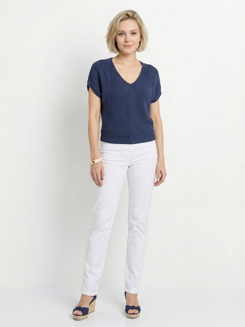 Pull manches chauve-souris côtelé torsadé Femme Bleu MUSE SF1