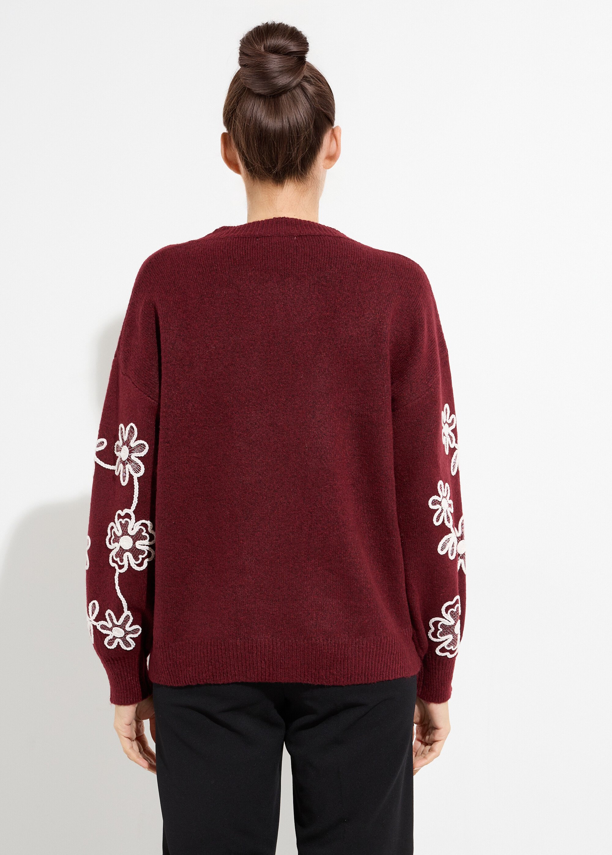 Pull montant application fleurs brodées Femme Rouge MQ-P1202 DO1