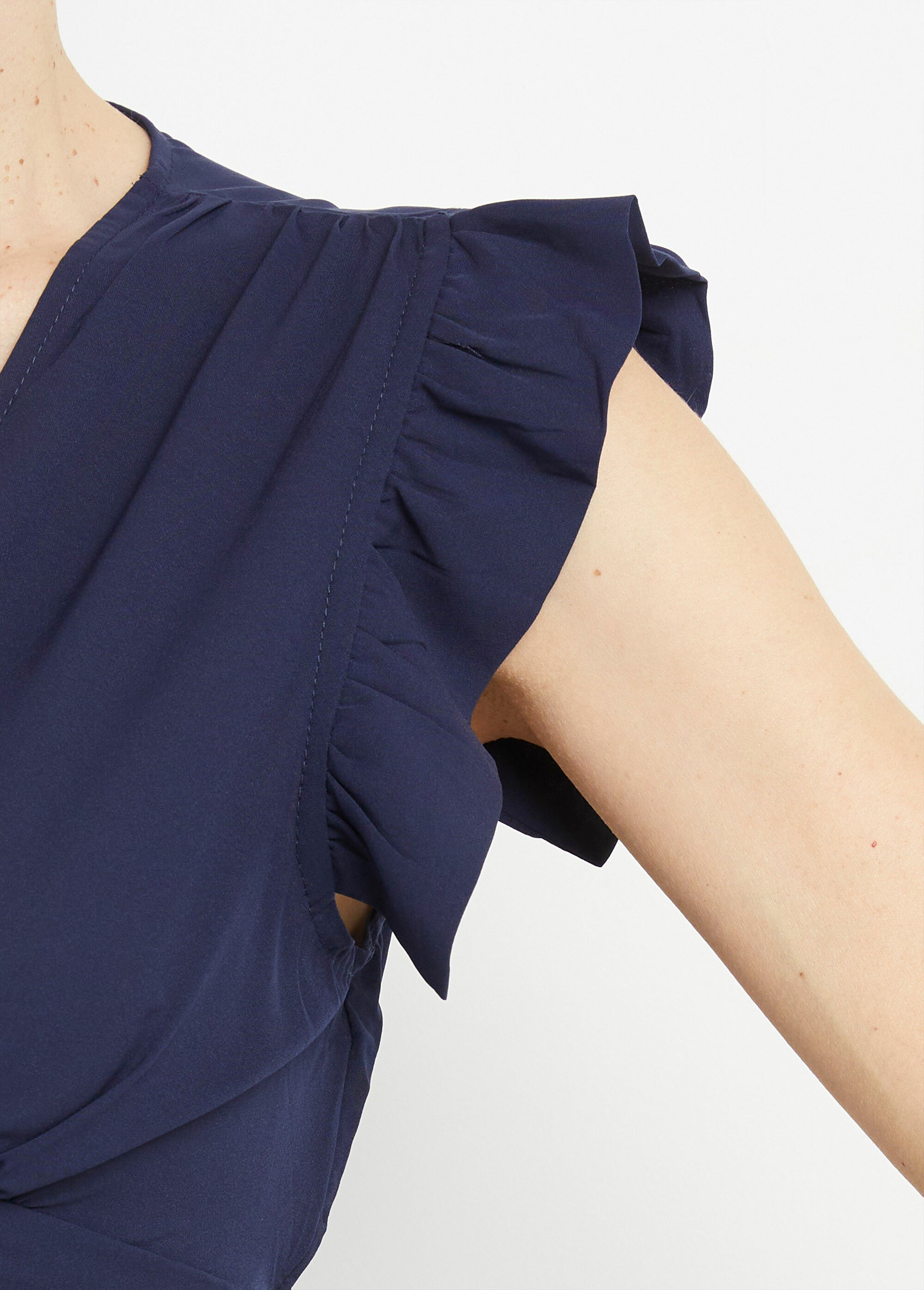 Robe longue sans manches taille plissée Femme Bleu IKB-81365 DE2