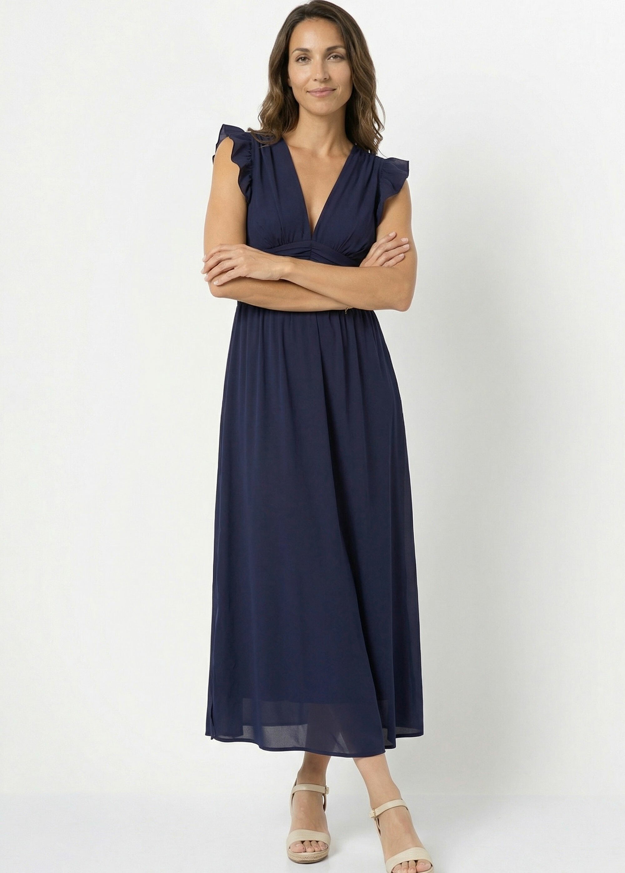 Robe longue sans manches taille plissée