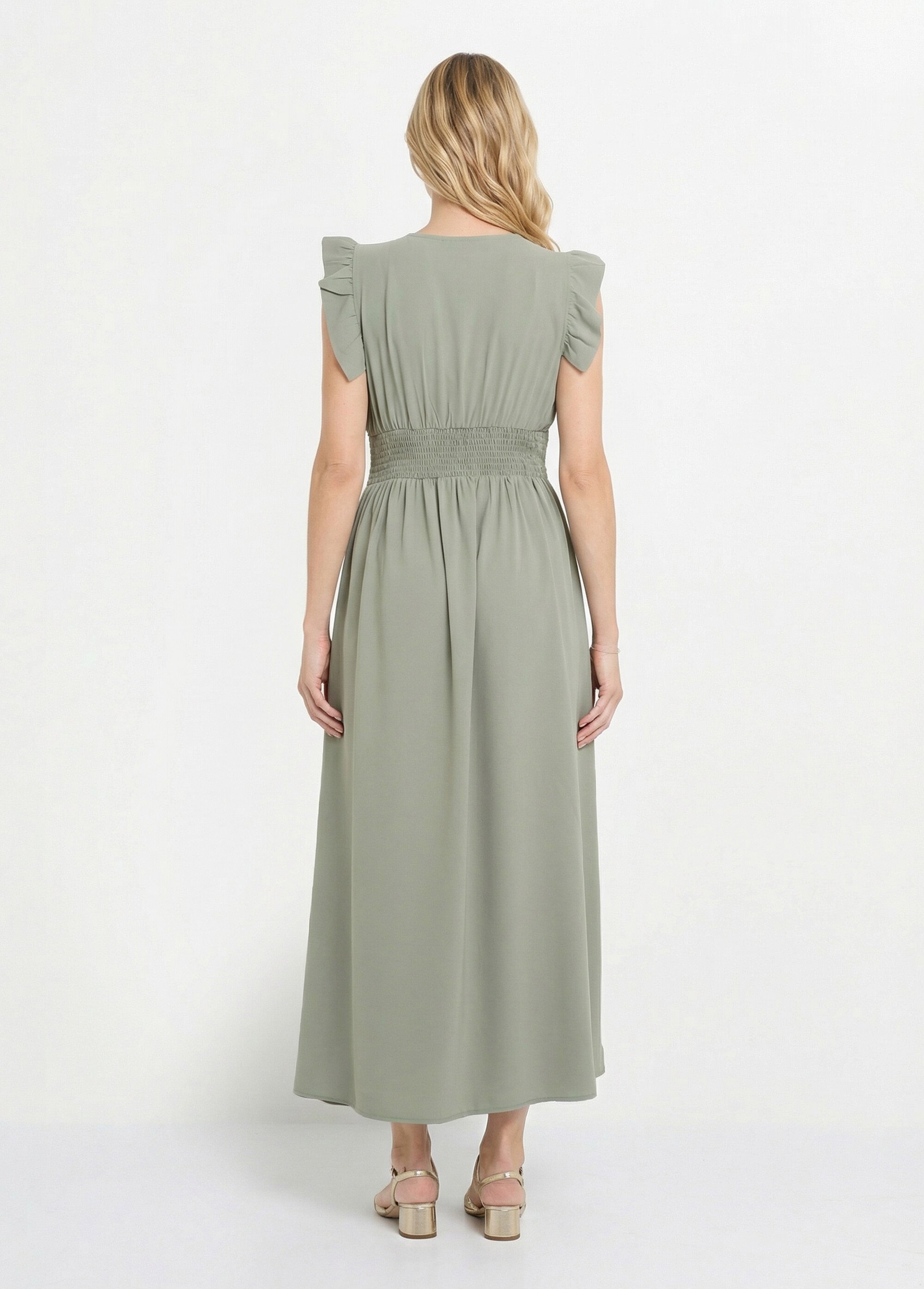 Robe longue sans manches taille plissée