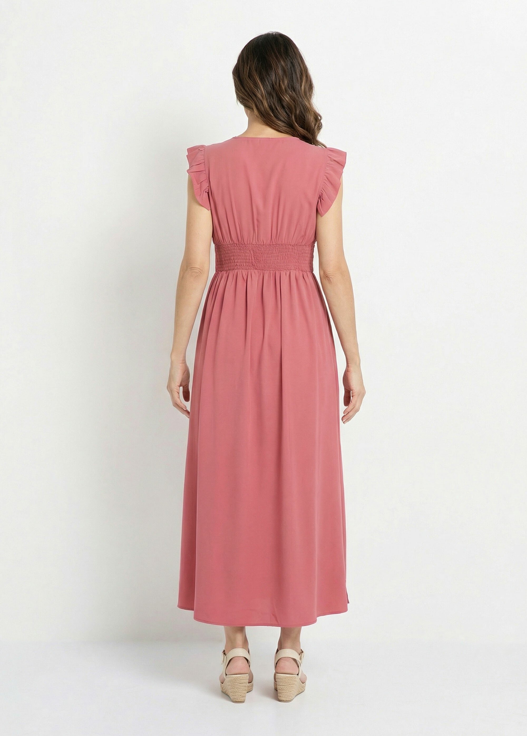 Robe longue sans manches taille plissée