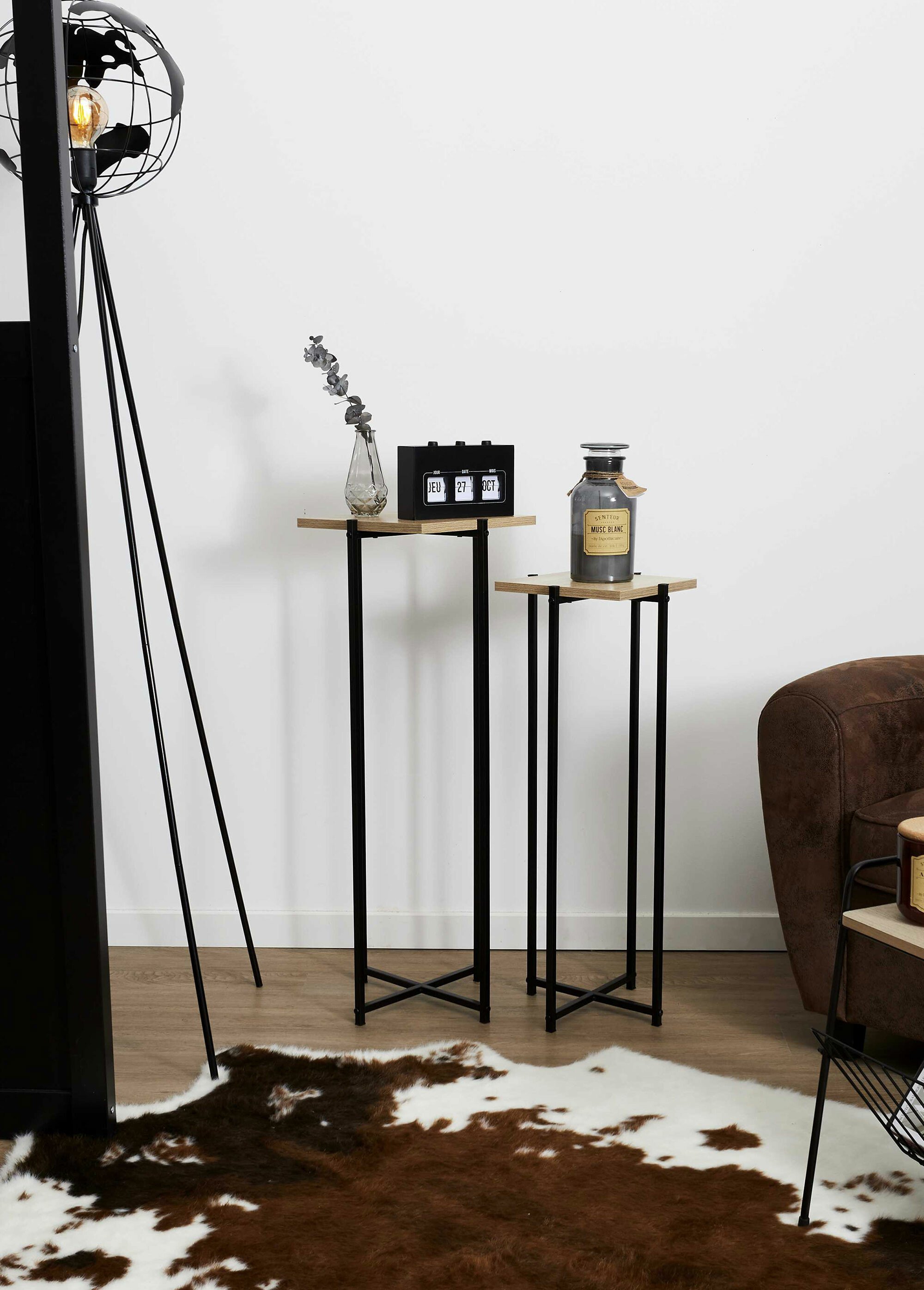 Sellettes métal et plateau aspect bois NOIR CMP-HD0050 SI2