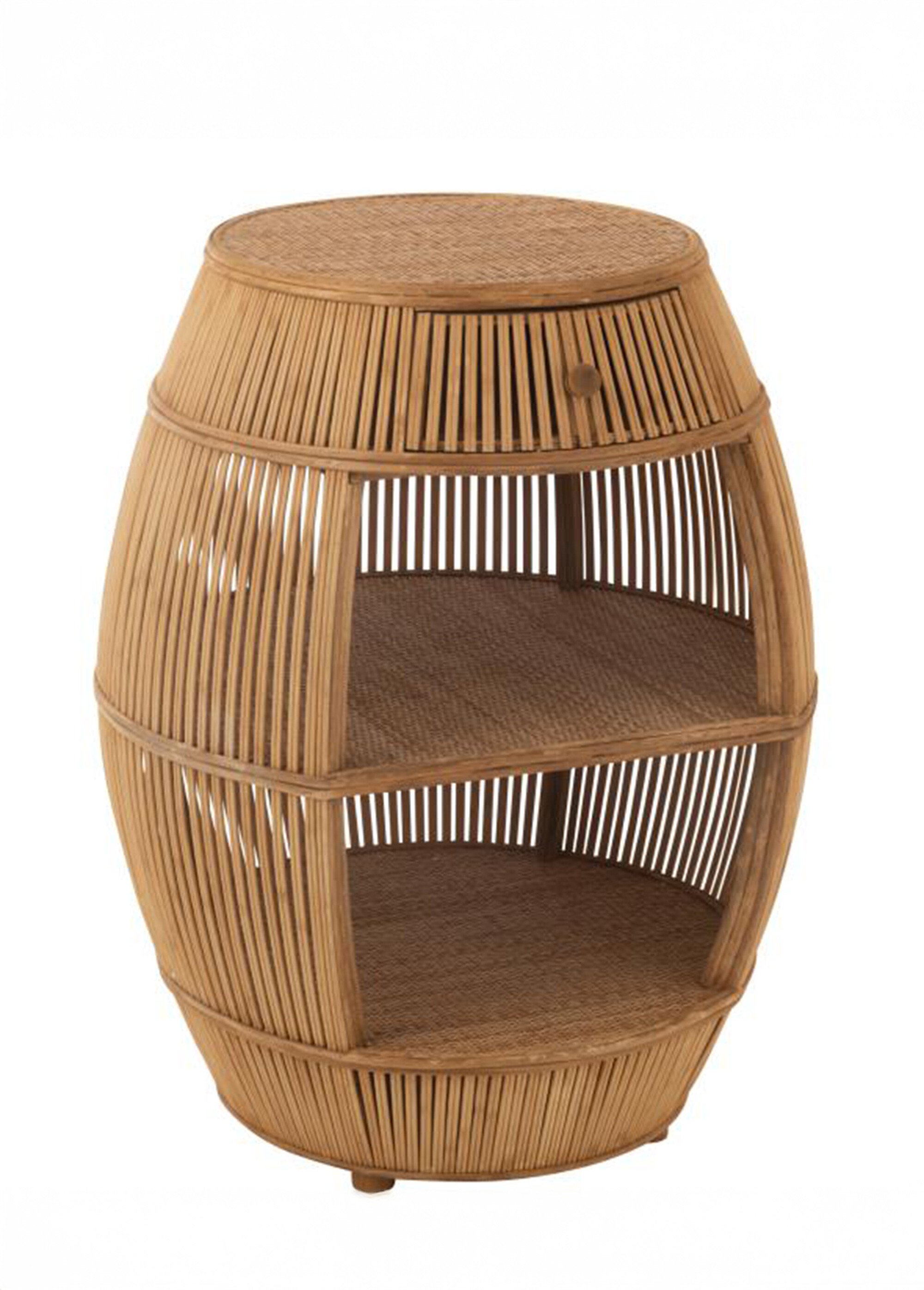 Table en rotin et bambou, forme barrique BEIGE JP-46371 FA1