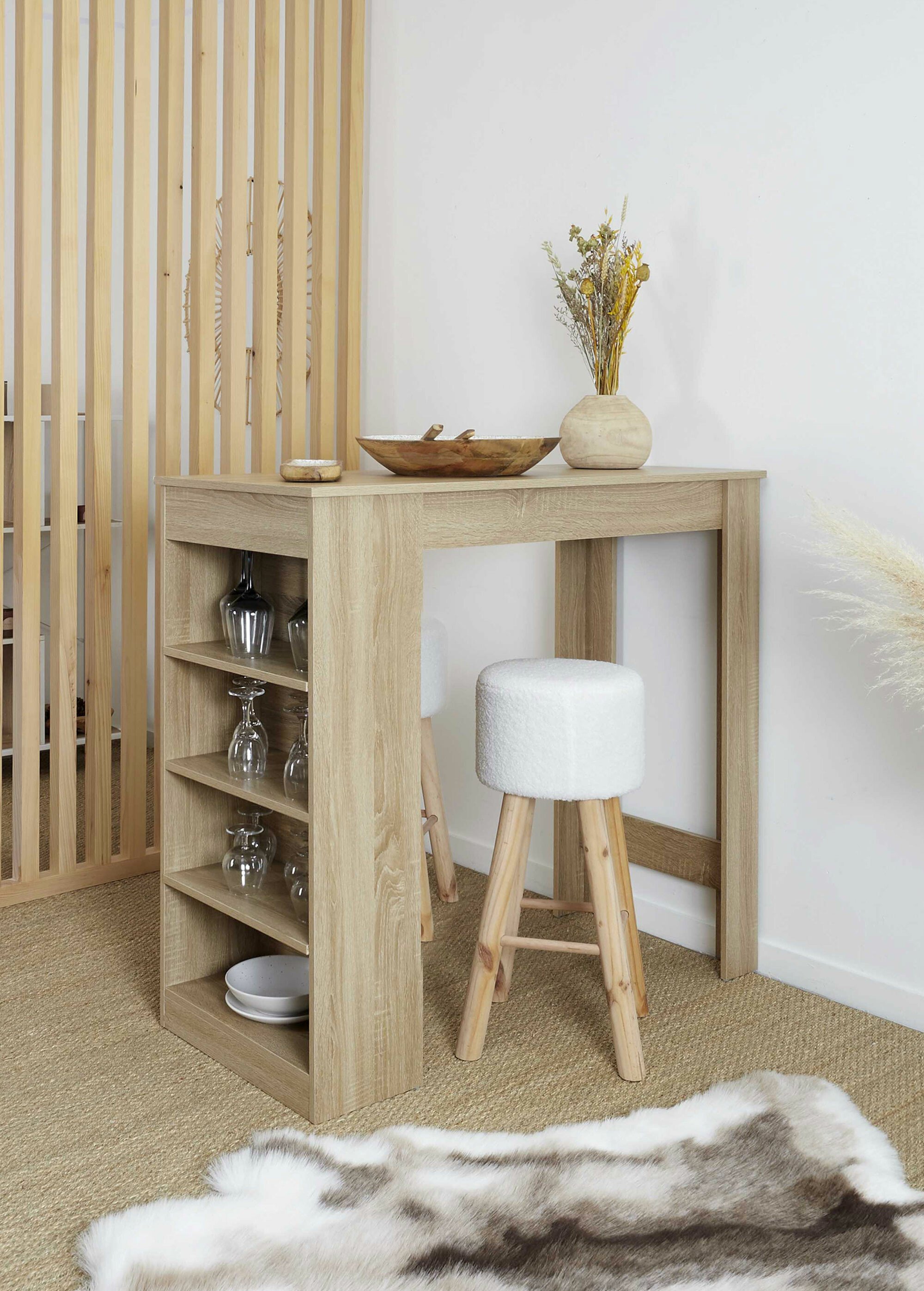 Table haute type bar avec étagère, foncé BEIGE CMP-HD7123 SI2