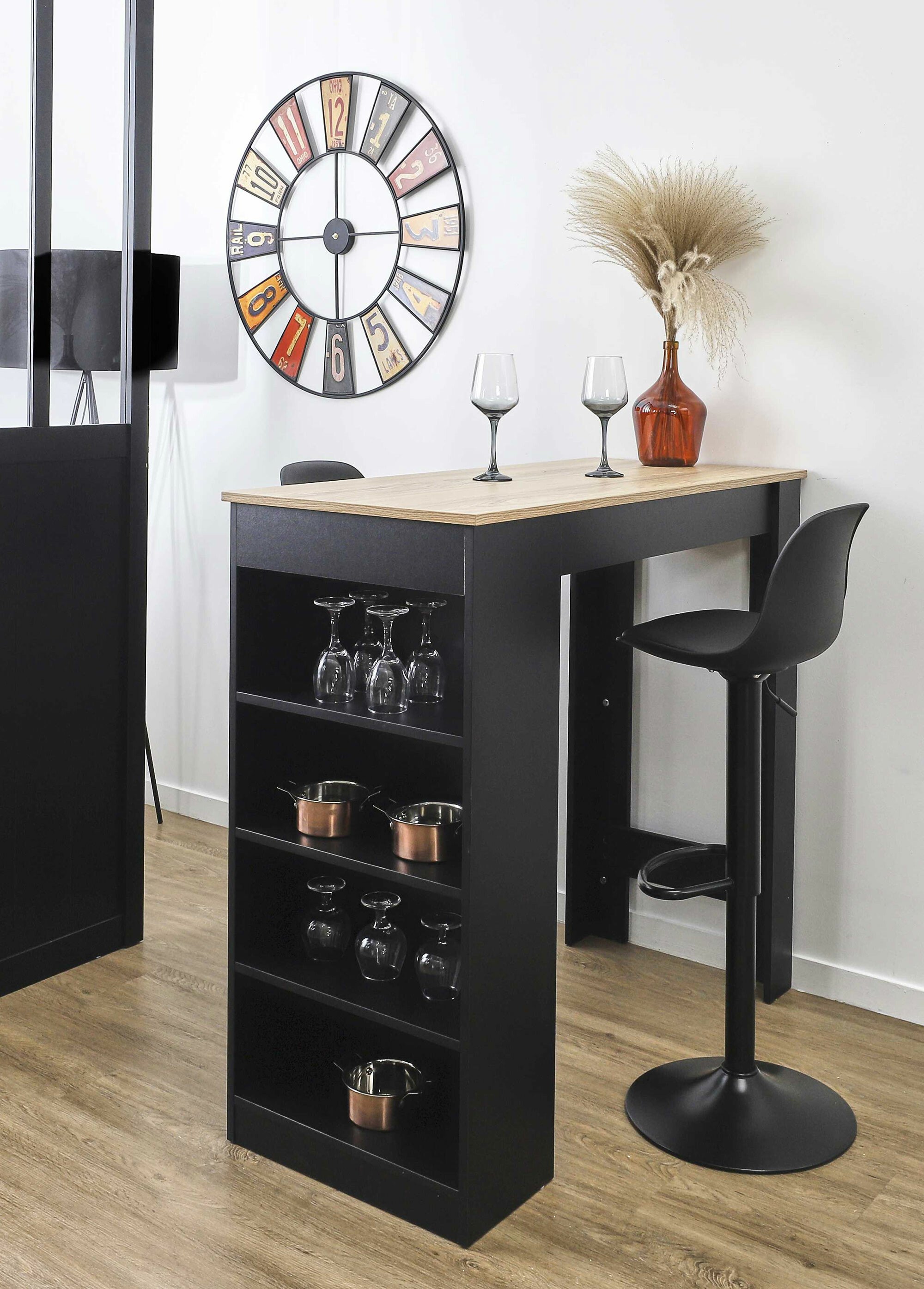 Table haute type bar avec étagère, foncé NOIR CMP-HD7123 SI1