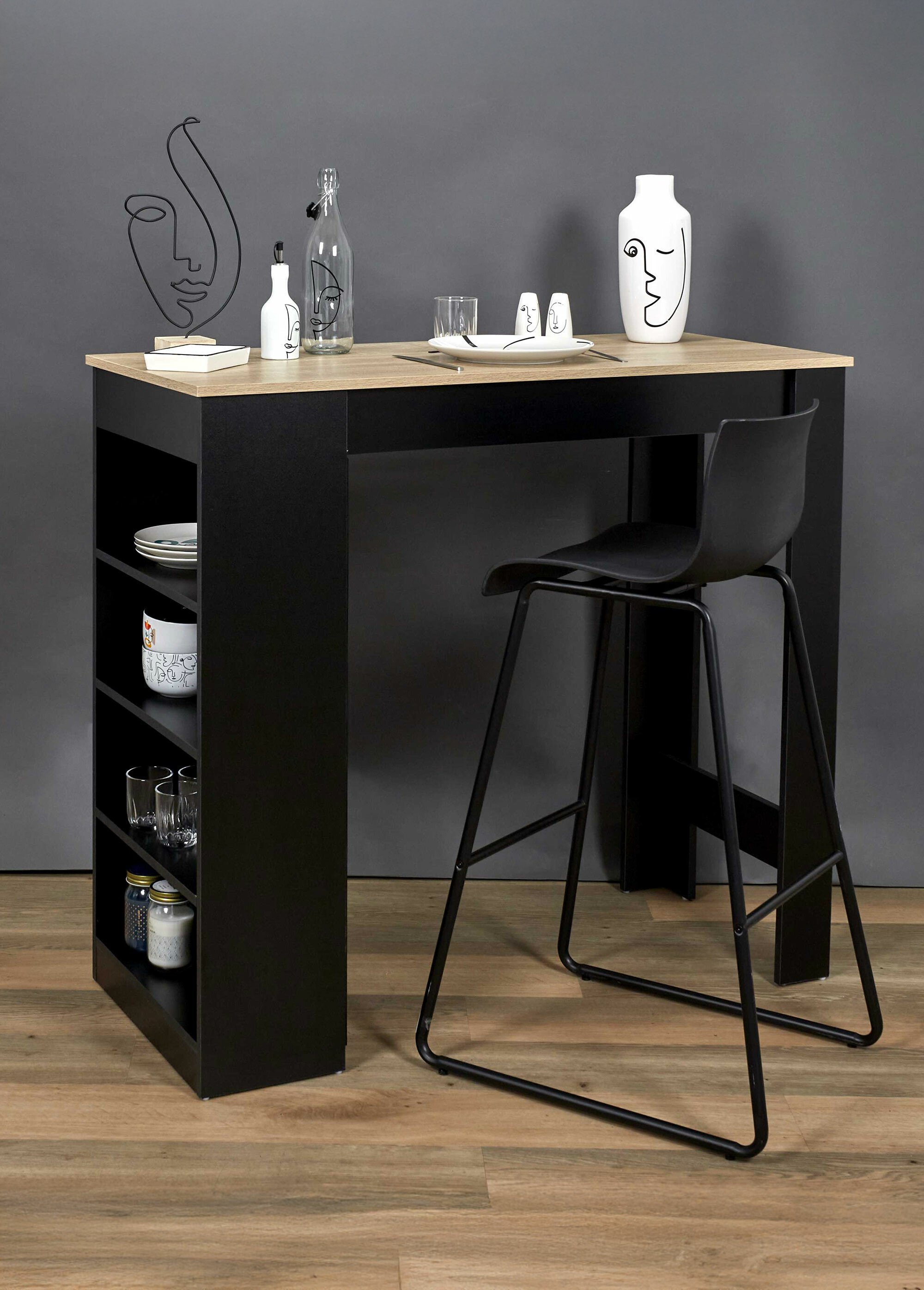 Table haute type bar avec étagère, foncé NOIR CMP-HD7123 SI2