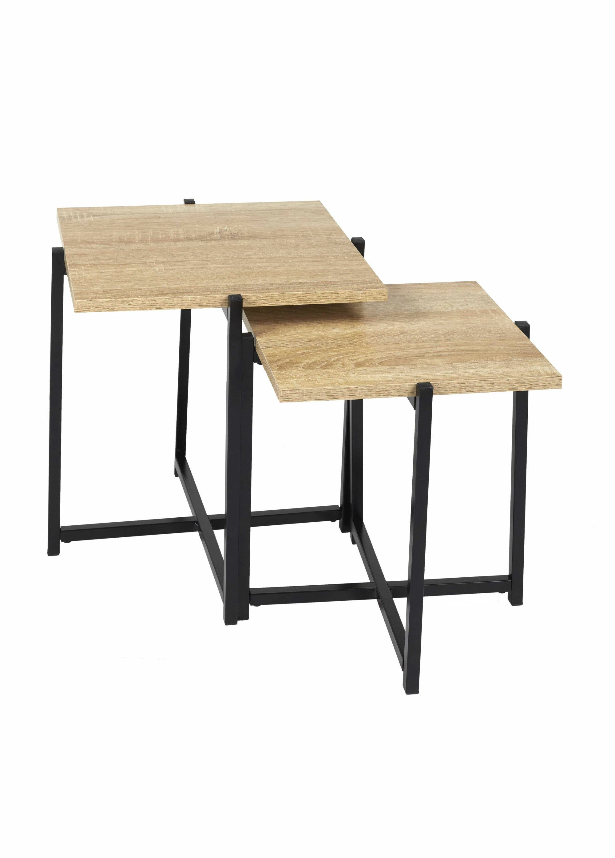 Tables gigognes carrées, métal et bois