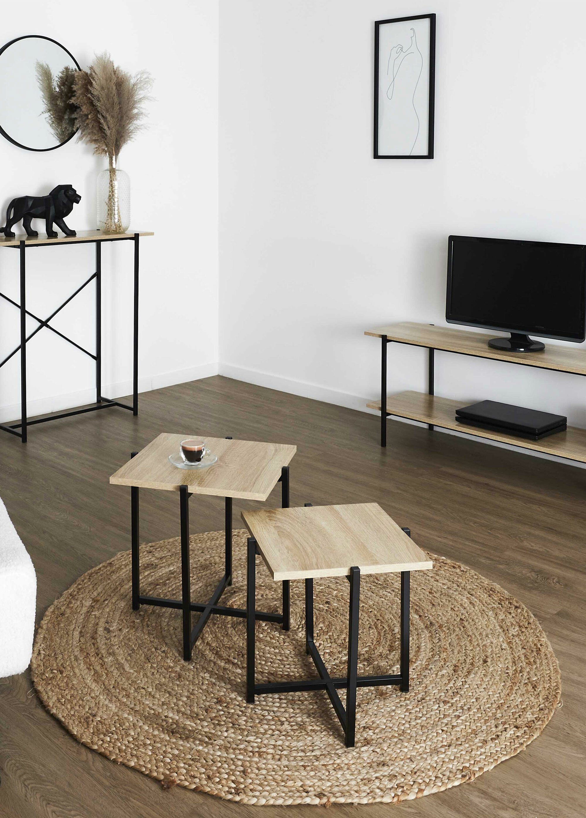 Tables gigognes carrées, métal et bois MARRON CMP-HD0181 SI1