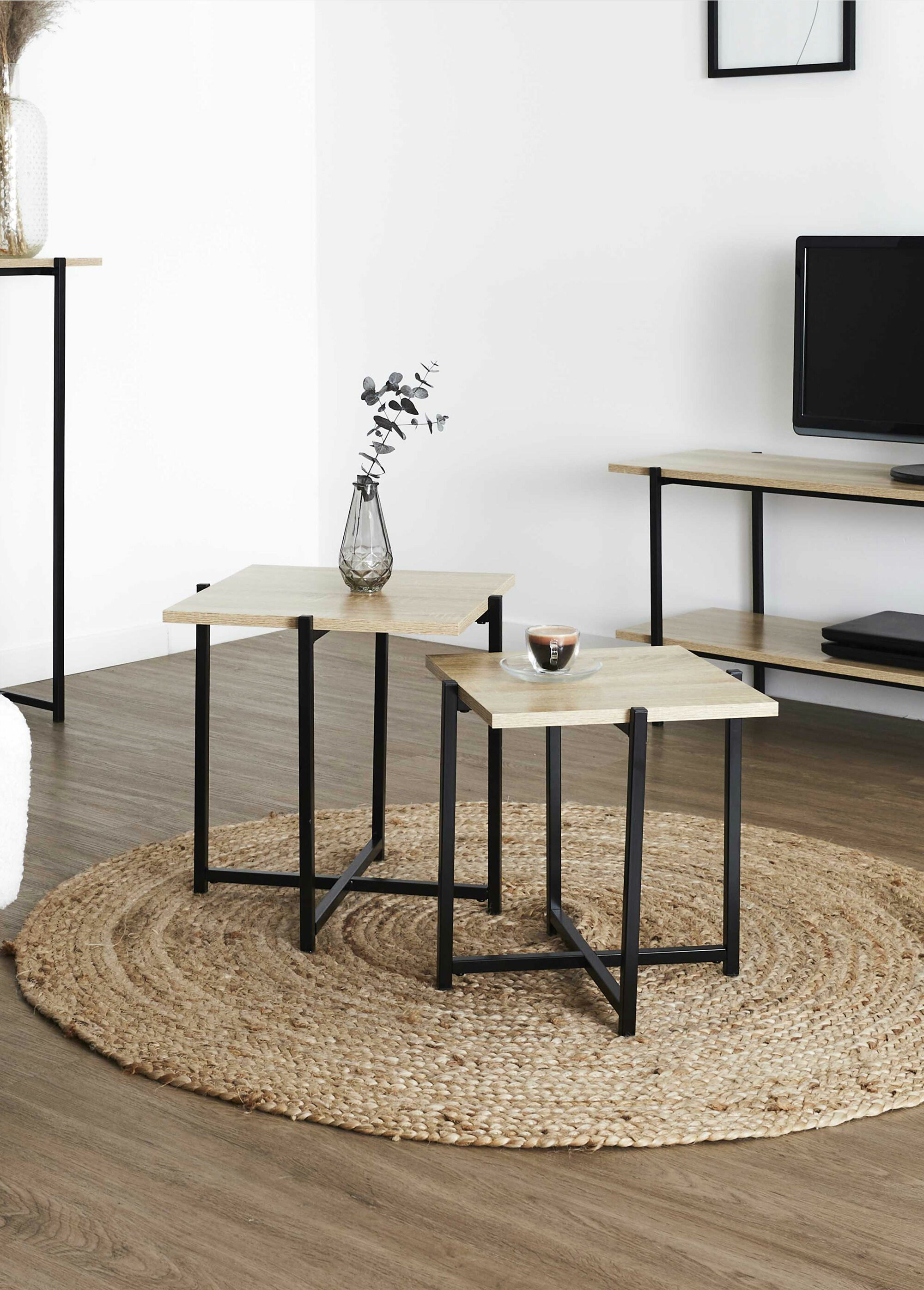 Tables gigognes carrées, métal et bois MARRON CMP-HD0181 SI2