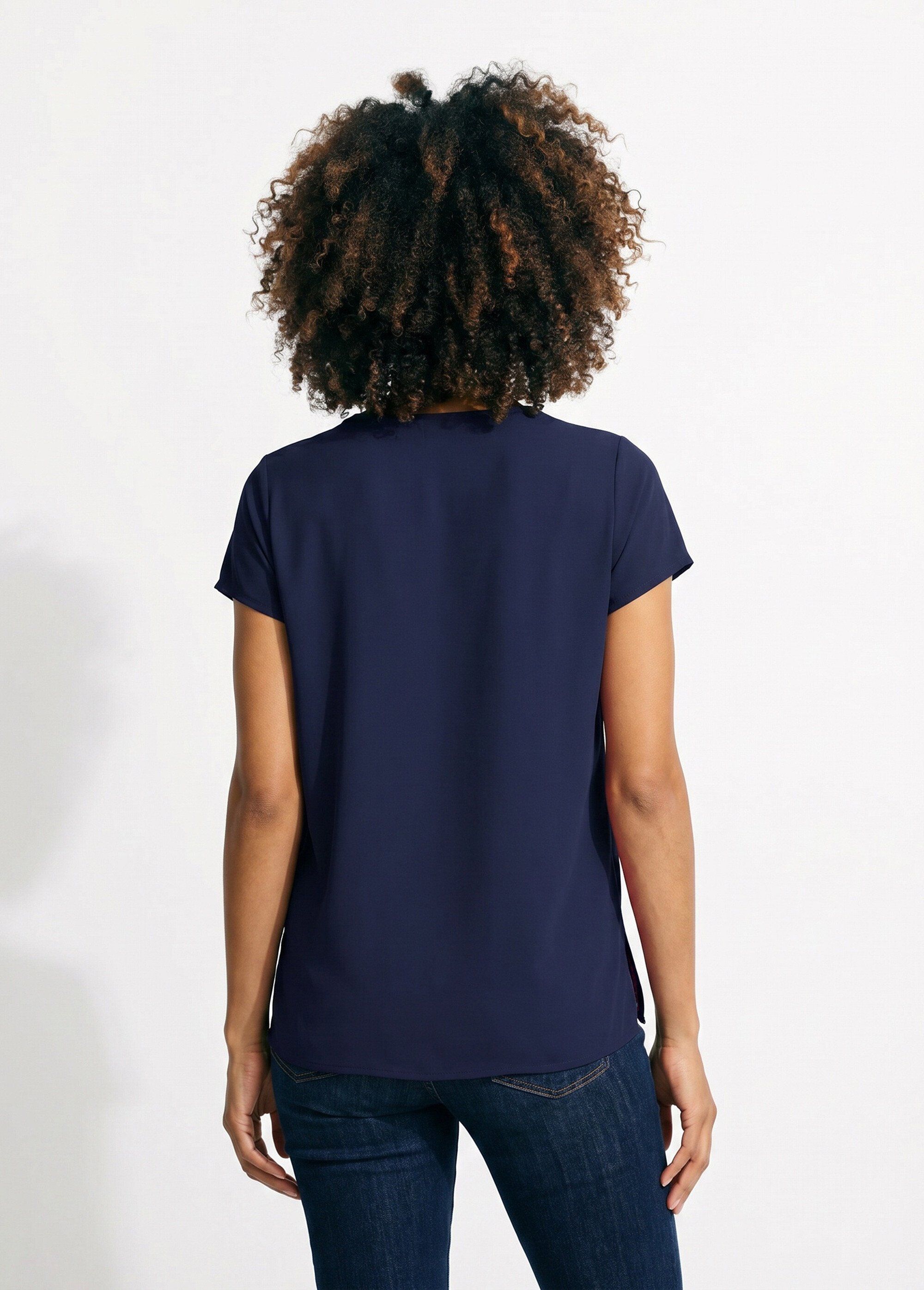 Top long manches courtes broderies col rond Femme Bleu CUMIN DO1