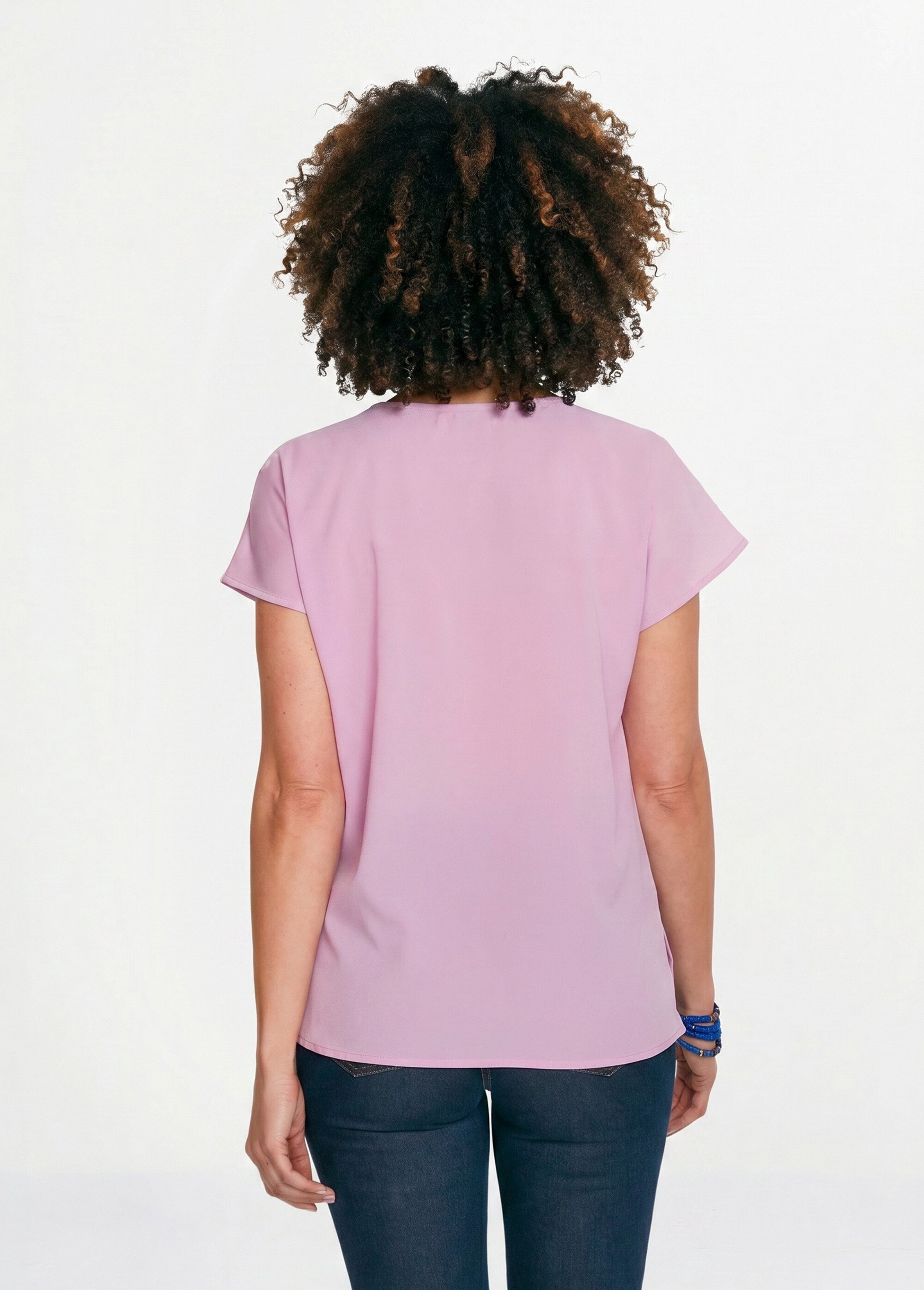 Top long manches courtes broderies col rond