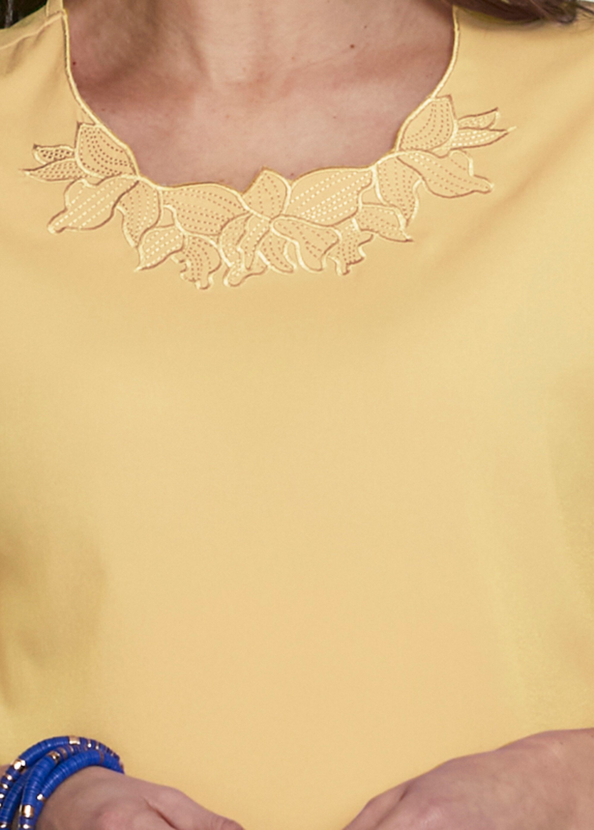 Top long manches courtes broderies col rond Femme Jaune CUMIN DE1