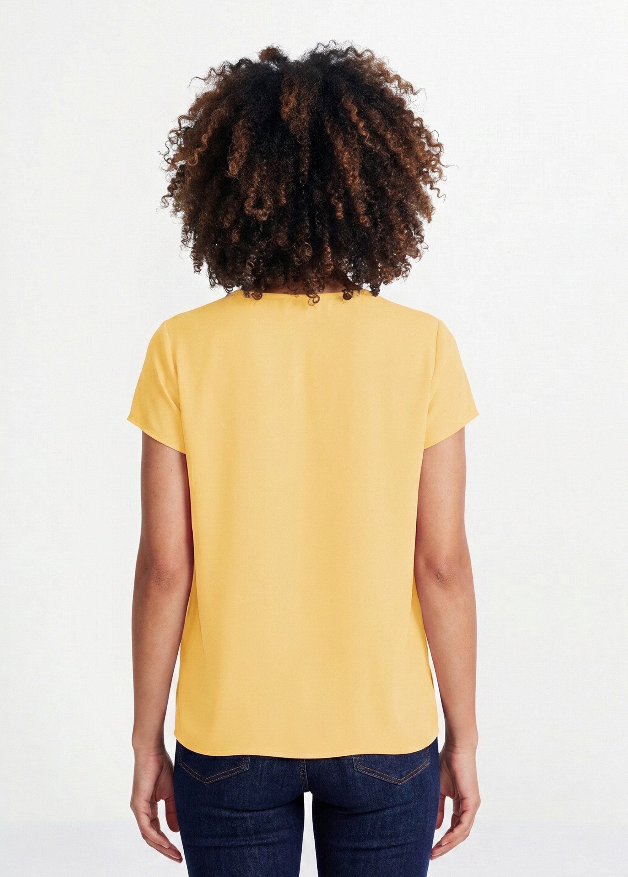 Top long manches courtes broderies col rond