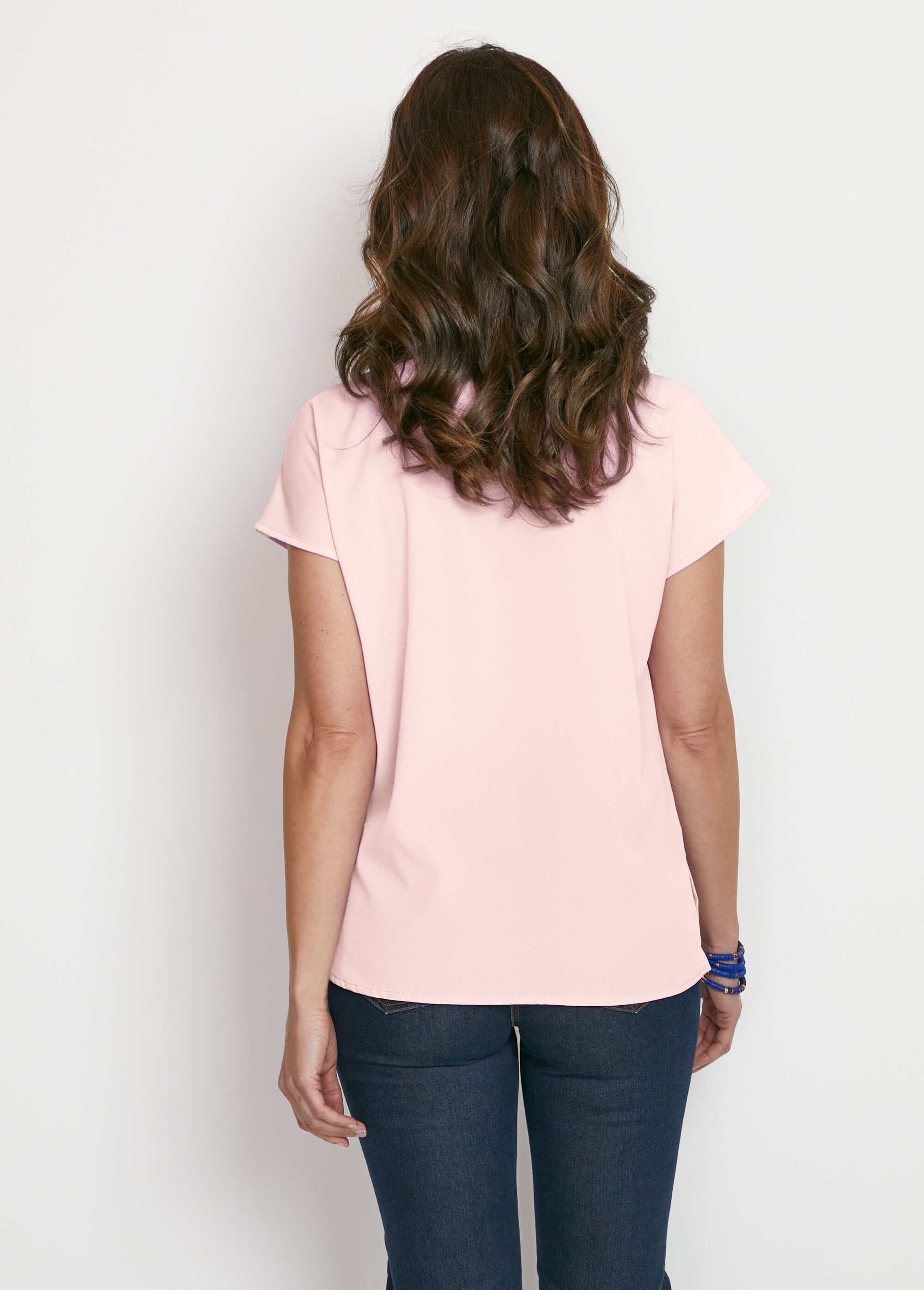 Top long manches courtes broderies col rond Femme Rose CUMIN DO1