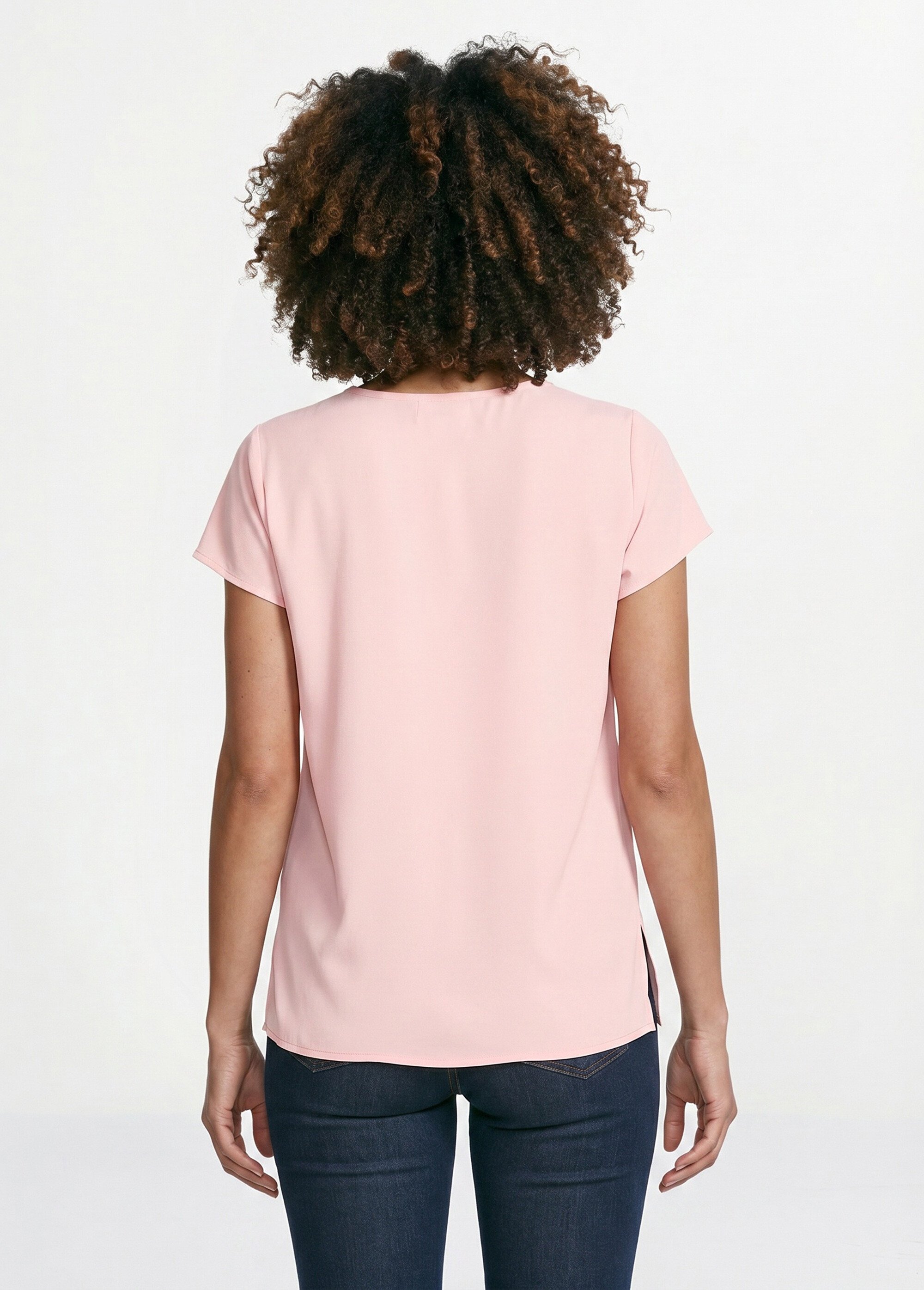 Top long manches courtes broderies col rond Femme Rose CUMIN DO1