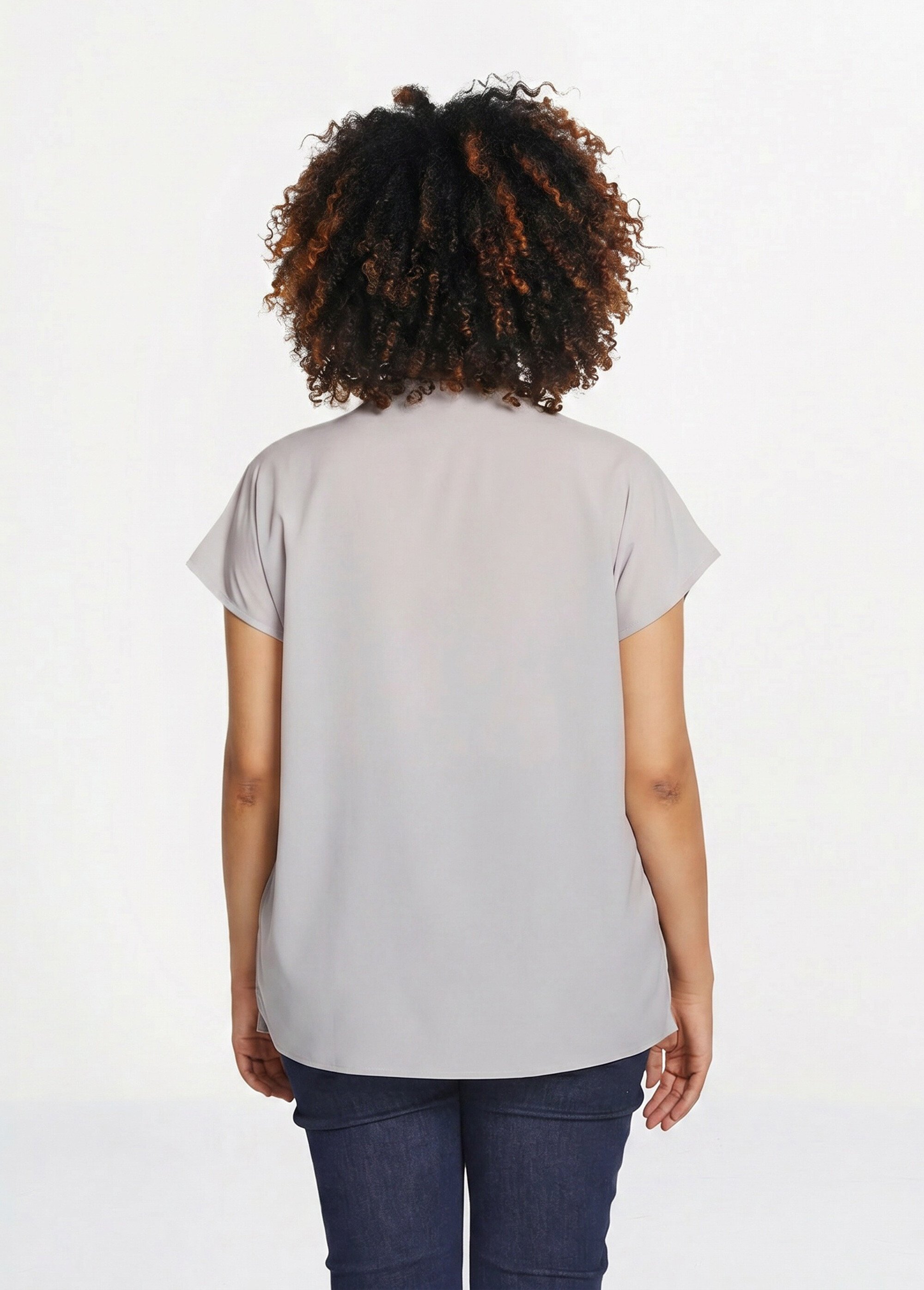 Top long manches courtes broderies col rond Femme Argenté CUMIN DO1