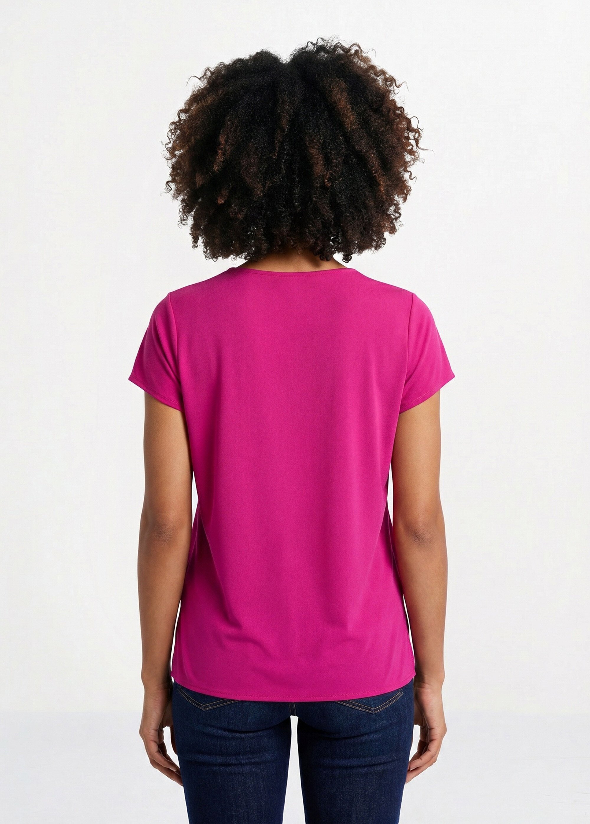Top long manches courtes broderies col rond Femme Rose CUMIN DO1
