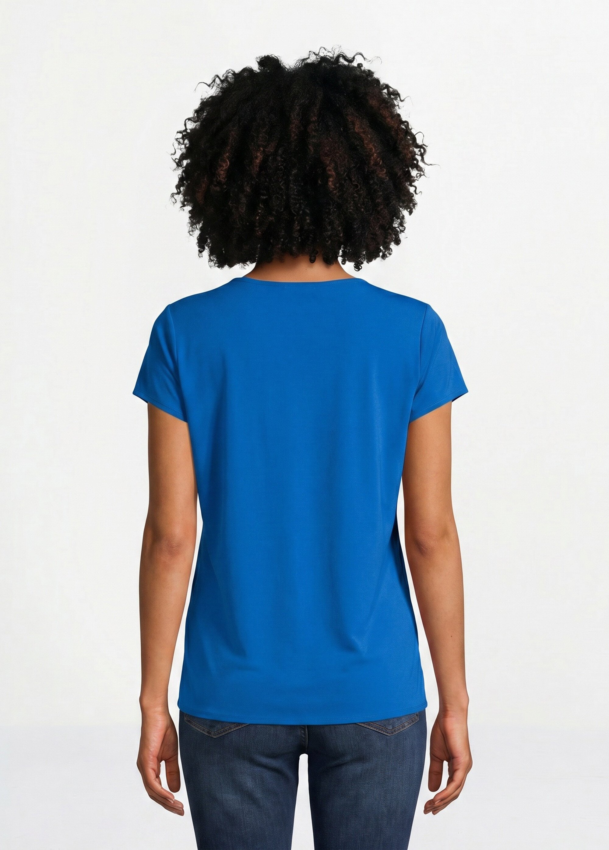 Top long manches courtes broderies col rond